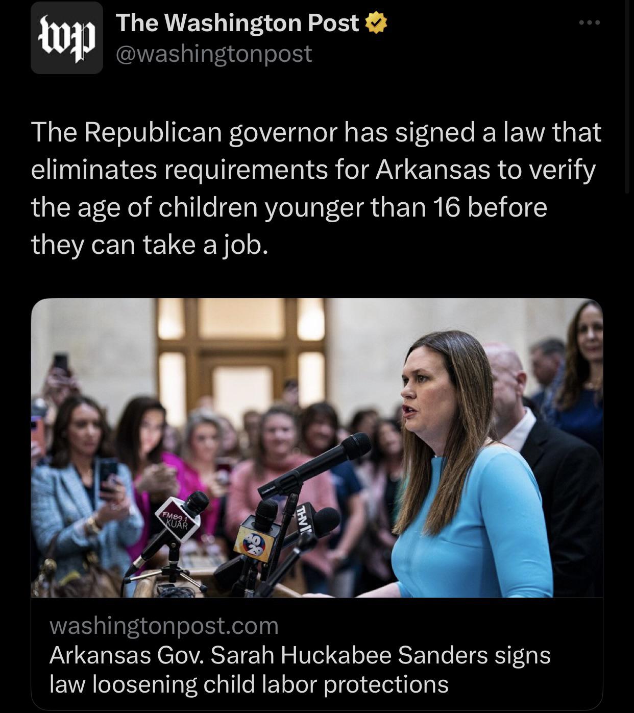GOP loosens child labor laws in Arkansas r/WhitePeopleTwitter