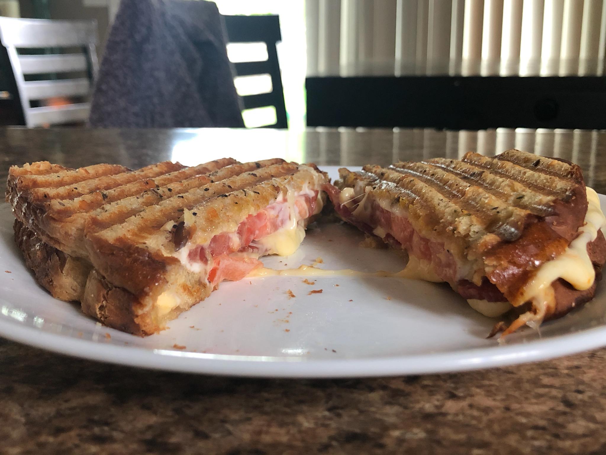 Gouda, muenster and havarti. Toasted with garlic butter and mayo
