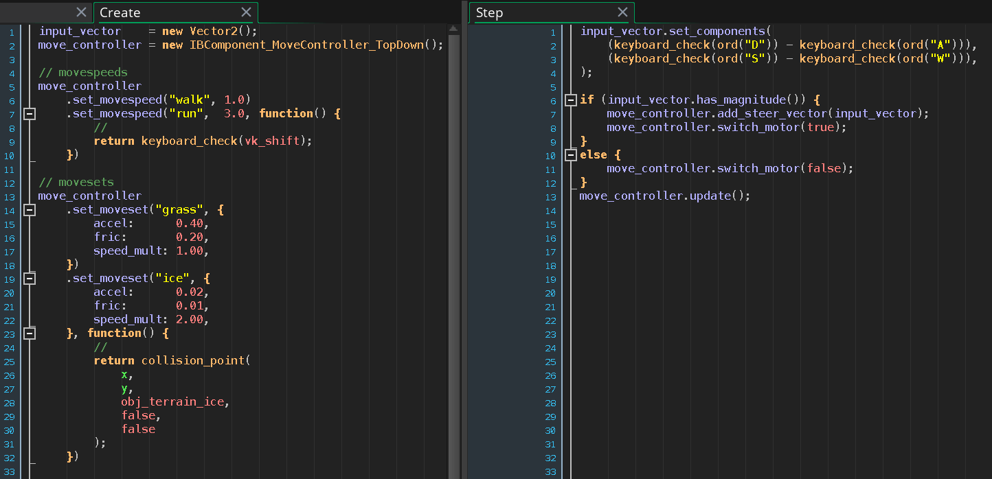 containerized topdown character move controller implementation in less
