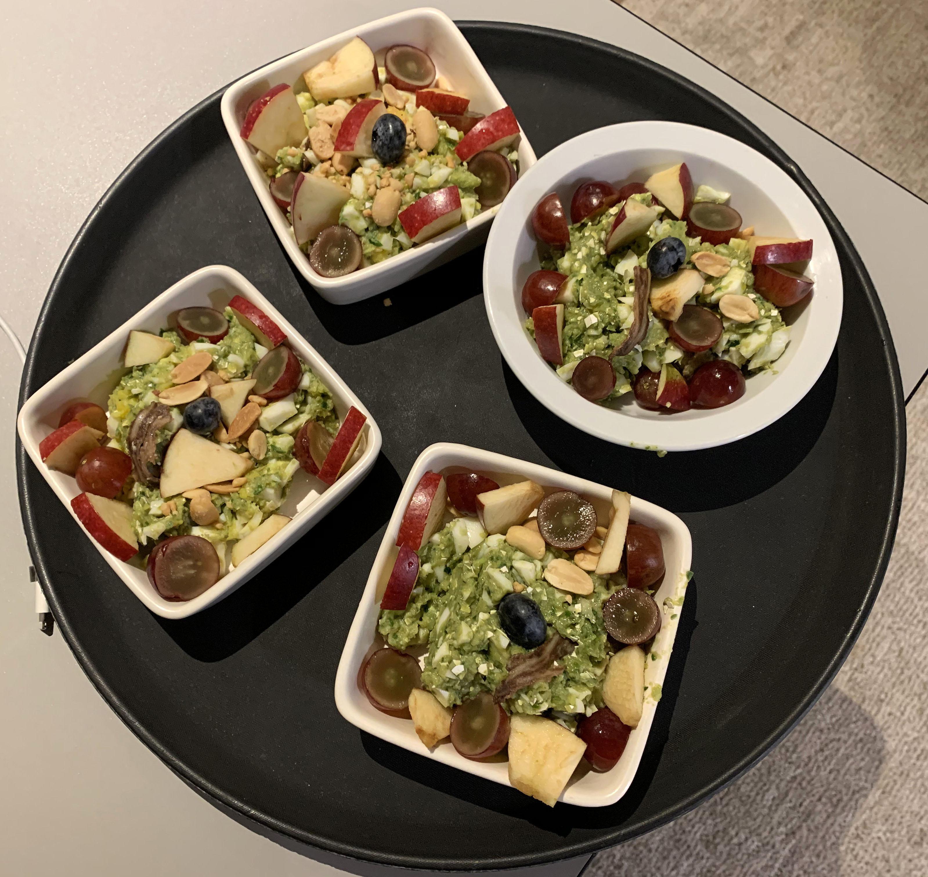 Tonight's Dinner for the Opossums Boiled Eggs, Kale, Avocado, Fruit