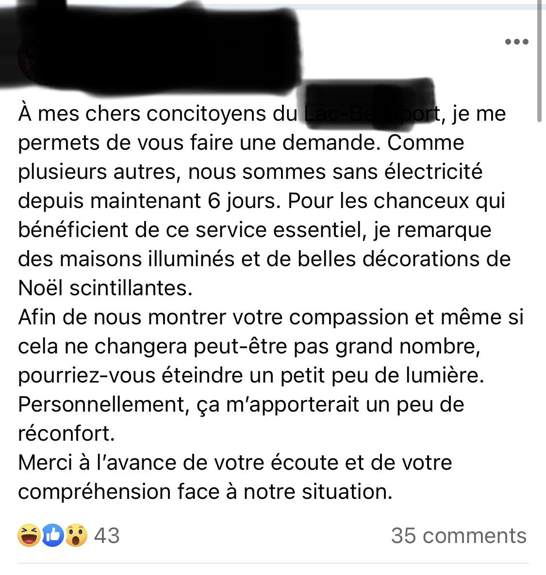 Je comprends que certains soient frustrés par les pannes d’électricité