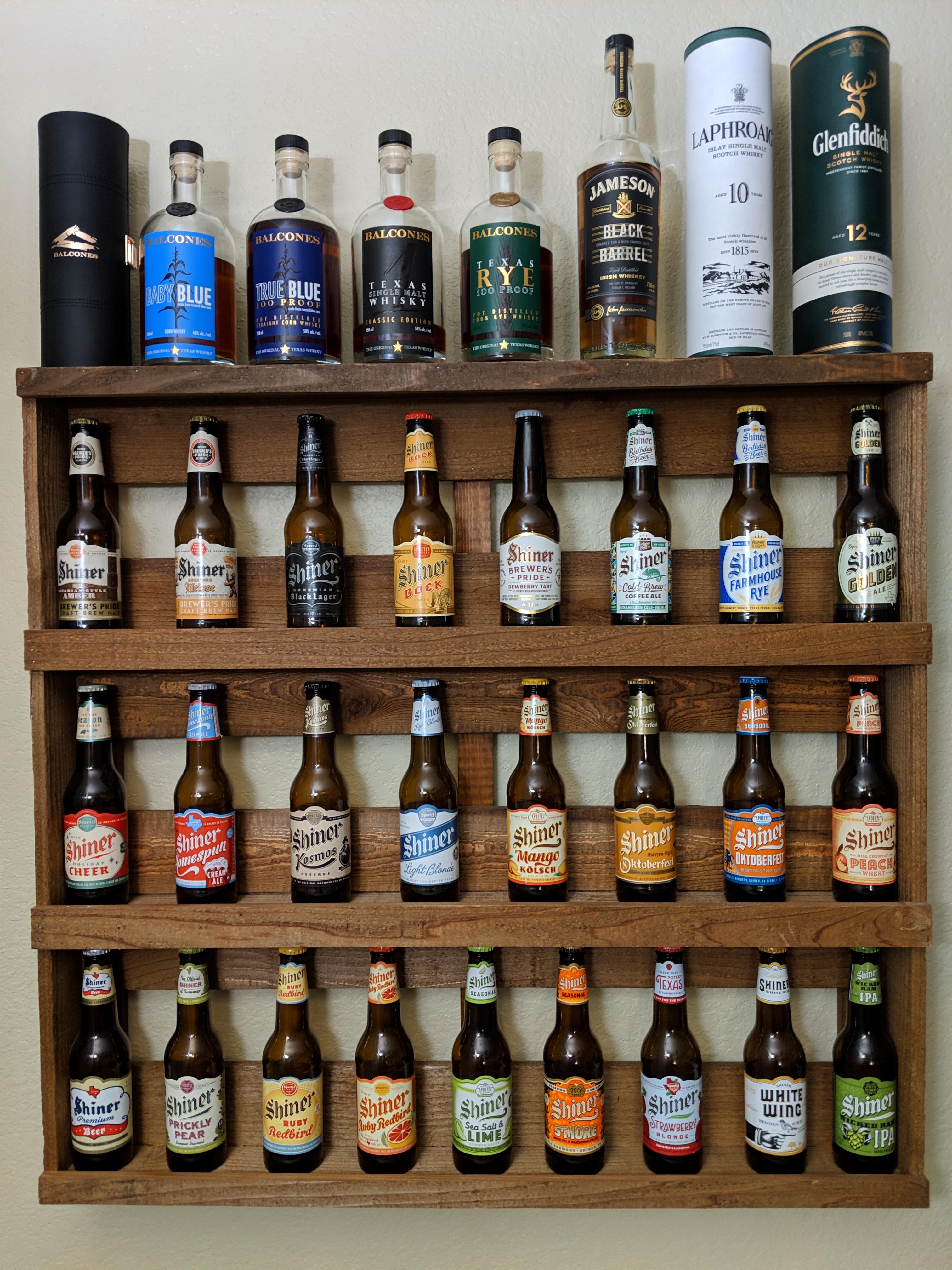 Small whiskey collection with my Shiner display r/whiskey