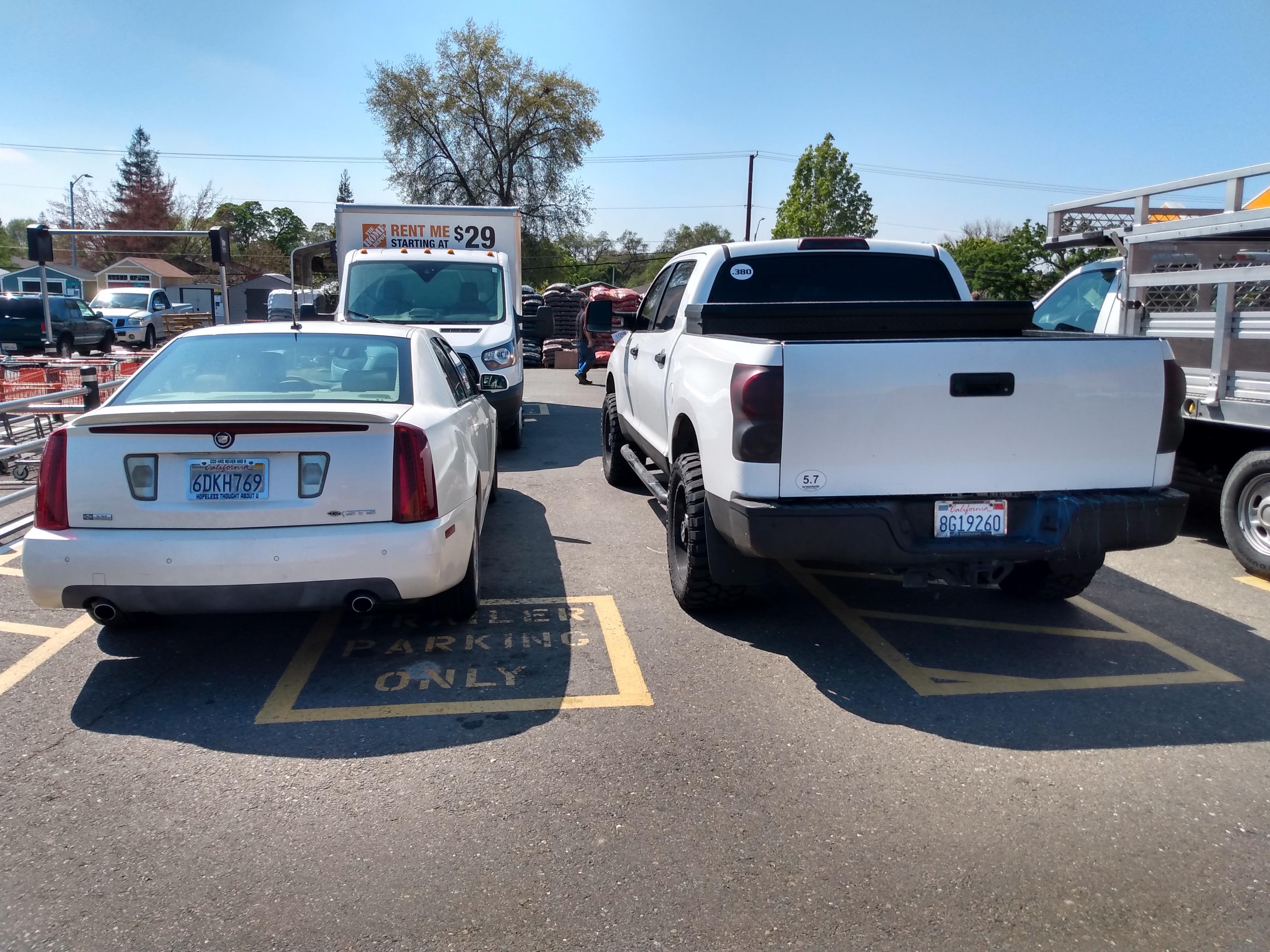 The Cadillac is parked in Trailer Parking Only every time I go to Home