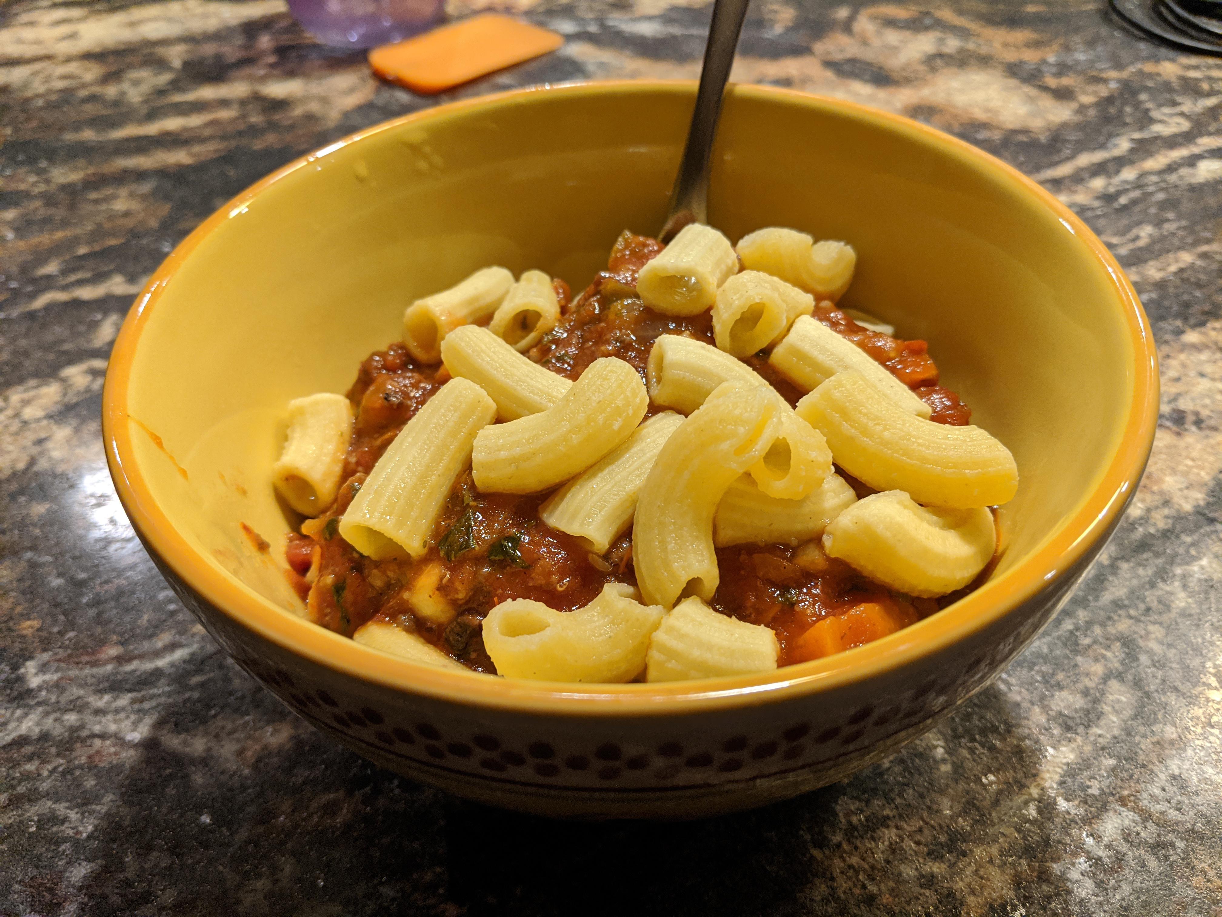 "Large Macaroni" in a Pork Sausage Red Sauce r/pasta
