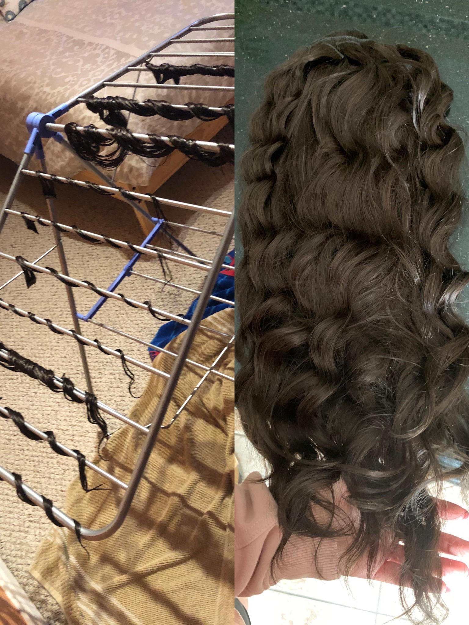 Hair extension tip air dry extensions on drying rack for heatless soft