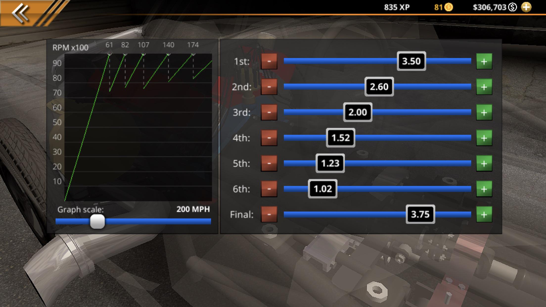 What’s the best gear tune for 1/8 mile NoLimit2