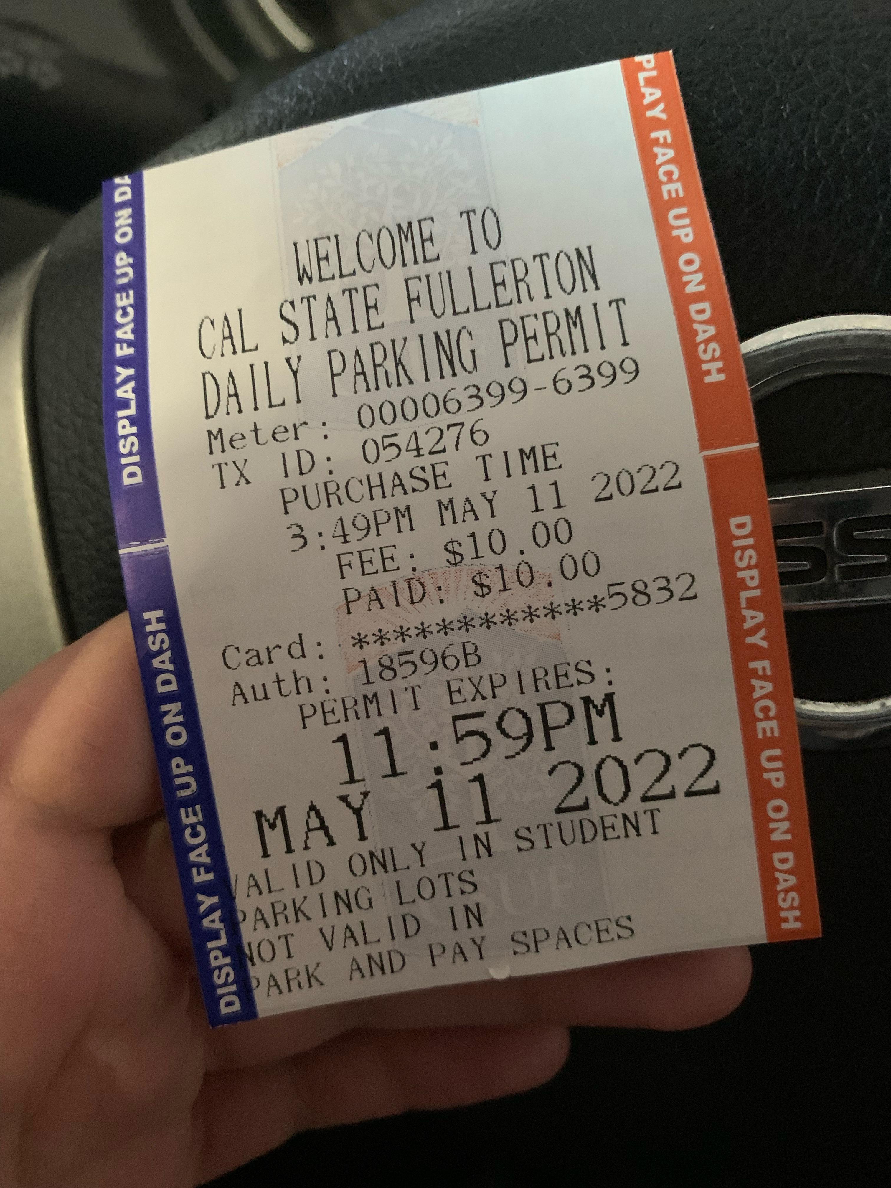 To the person who left their parking permit in the Nutwood structure