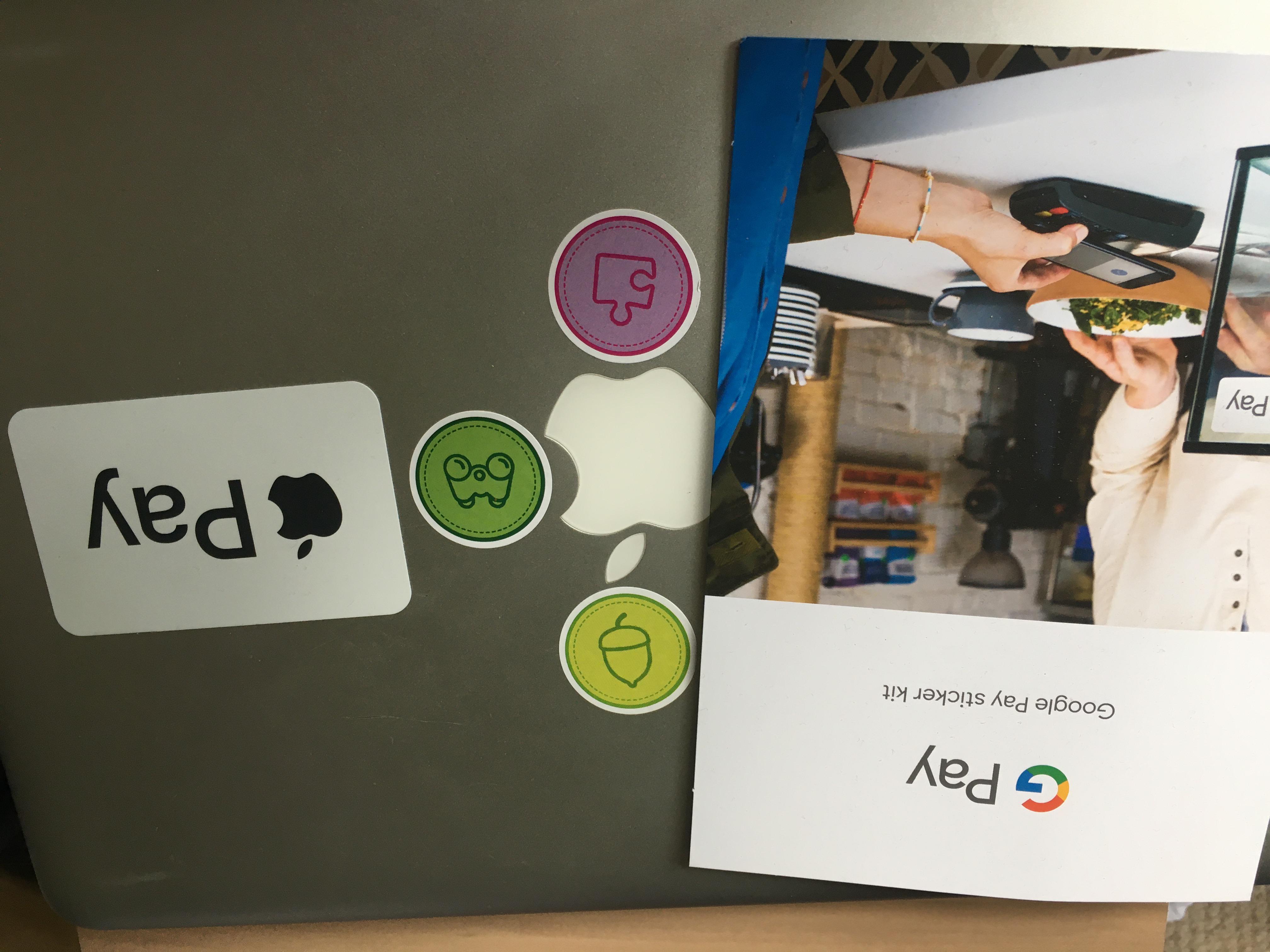 My Apple Pay and Google pay stickers arrived! My intel ones are on the