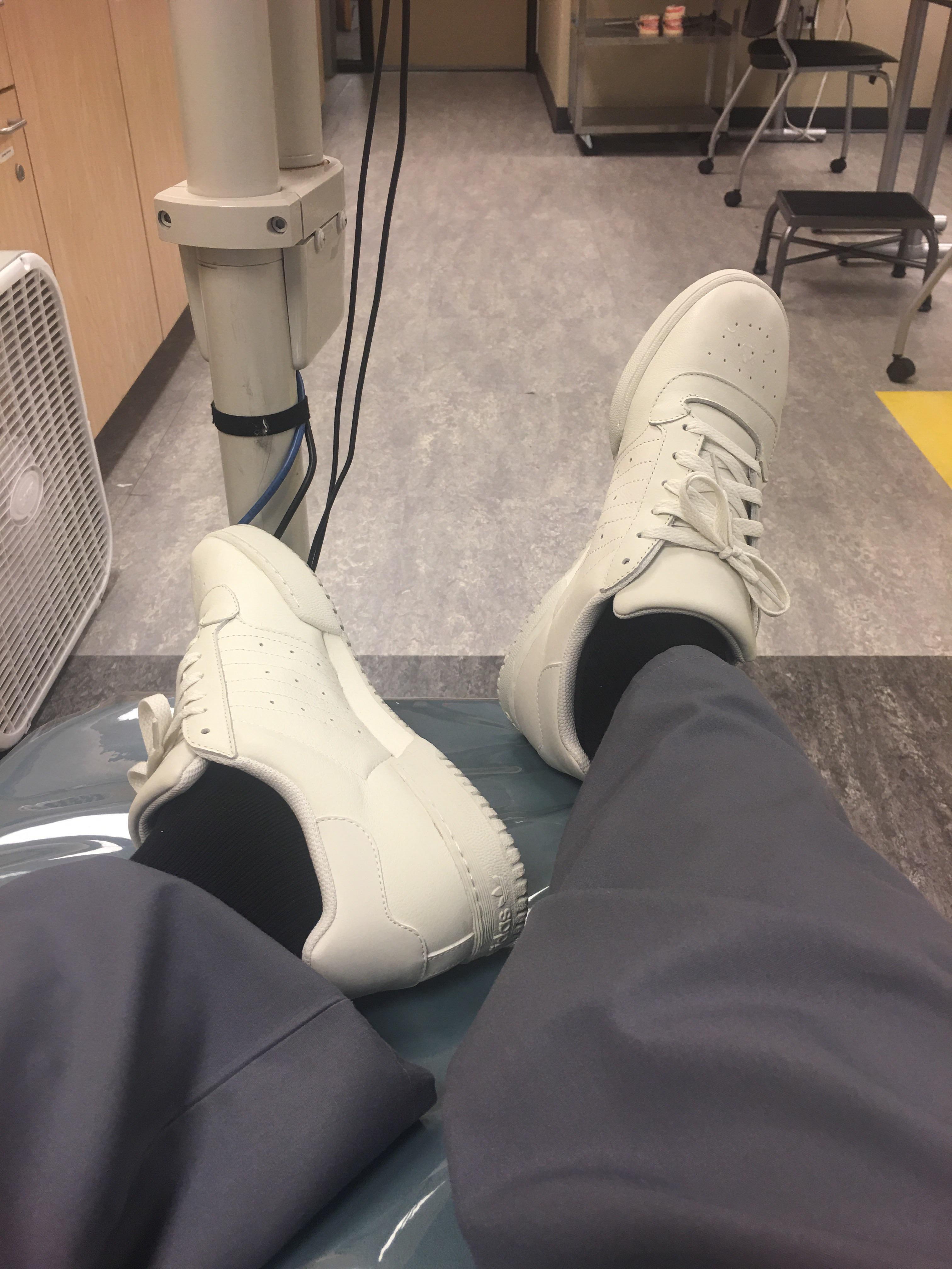 Flexing at the dental office. Yeezy scrubs shoes. r/Sneakers