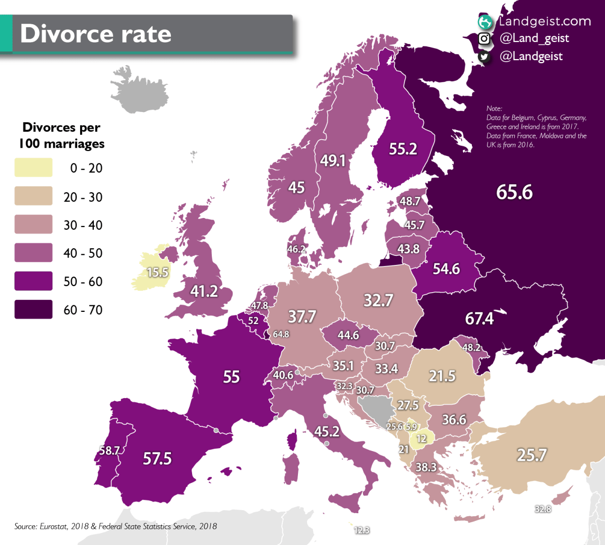 Divorce rates across Europe and Turkey r/Maps