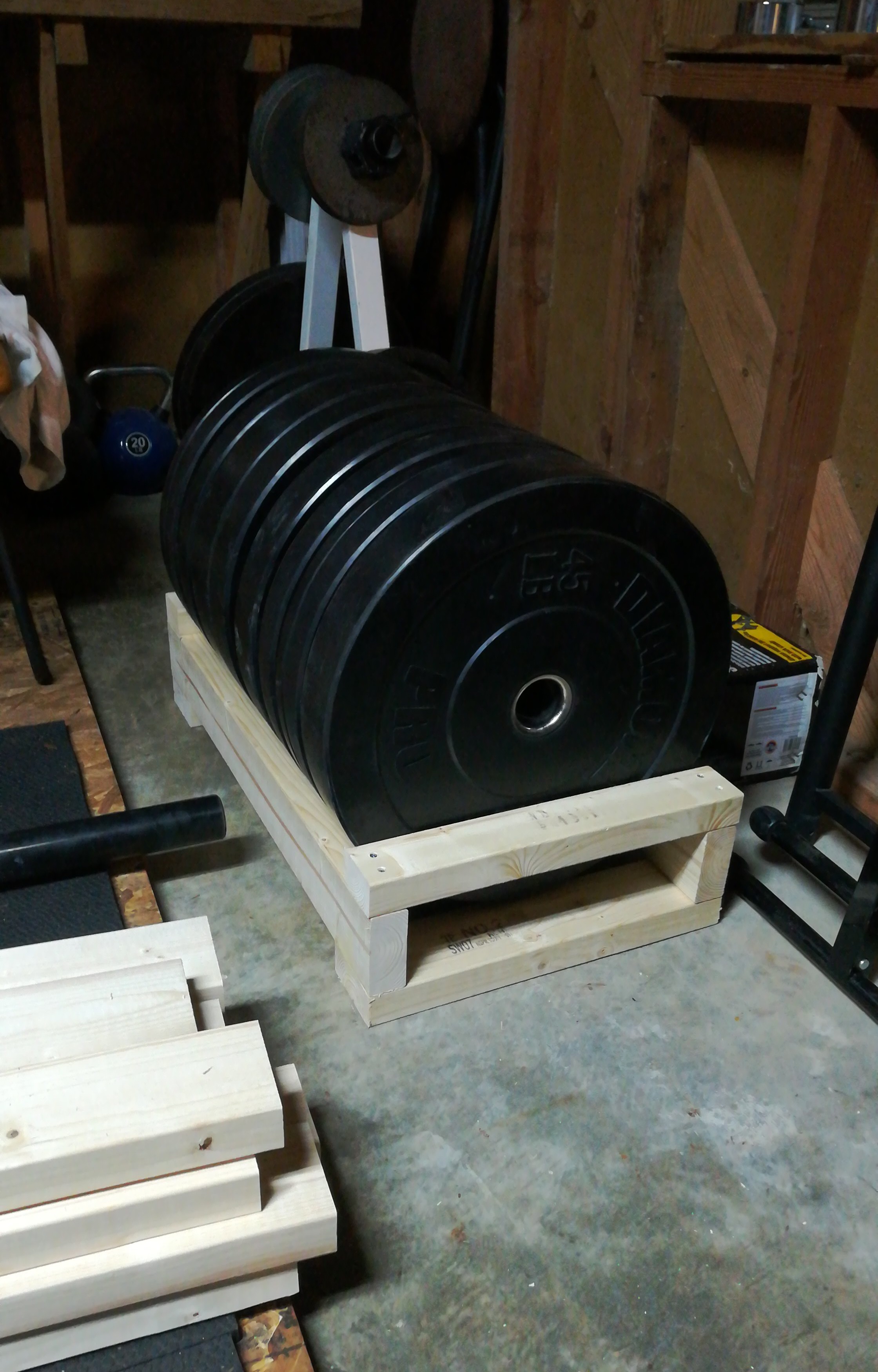 Built a weight rack for bumper plates. Cost about 10 in materials and