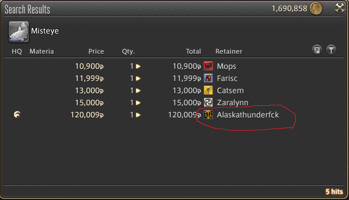 Now thats a retainer name ffxiv