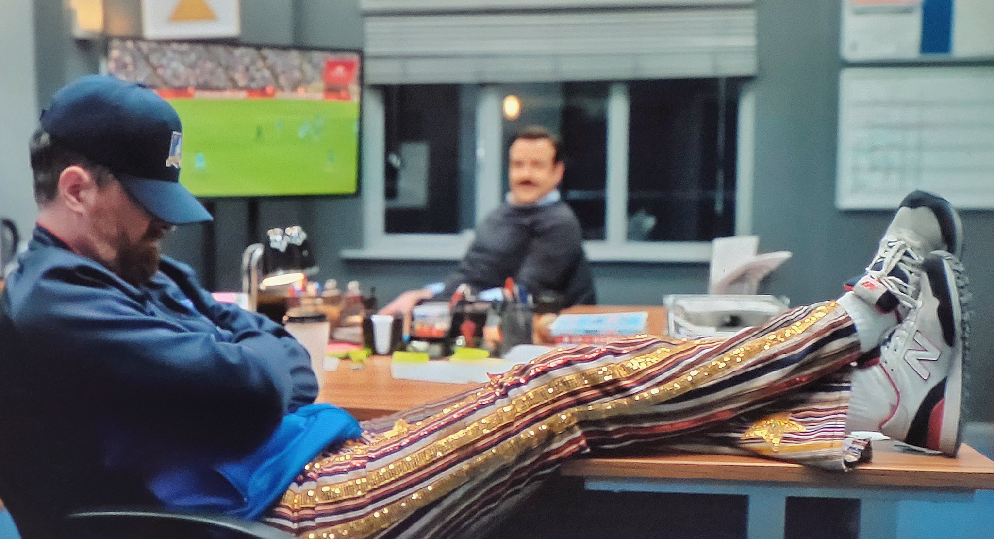 Ted gawking at Coach Beard rocking the New Balance 574's r/SneakersofTedLasso