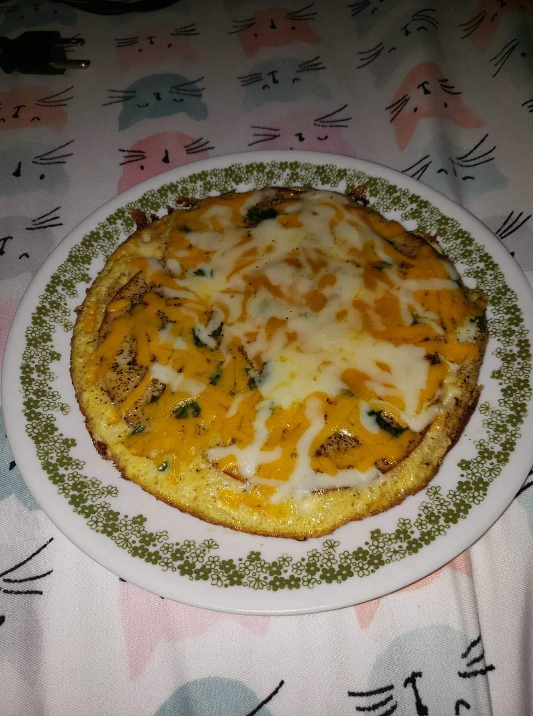 4 eggs, oven roasted turkey, garlic, onion, Worcestershire, fresh Basil