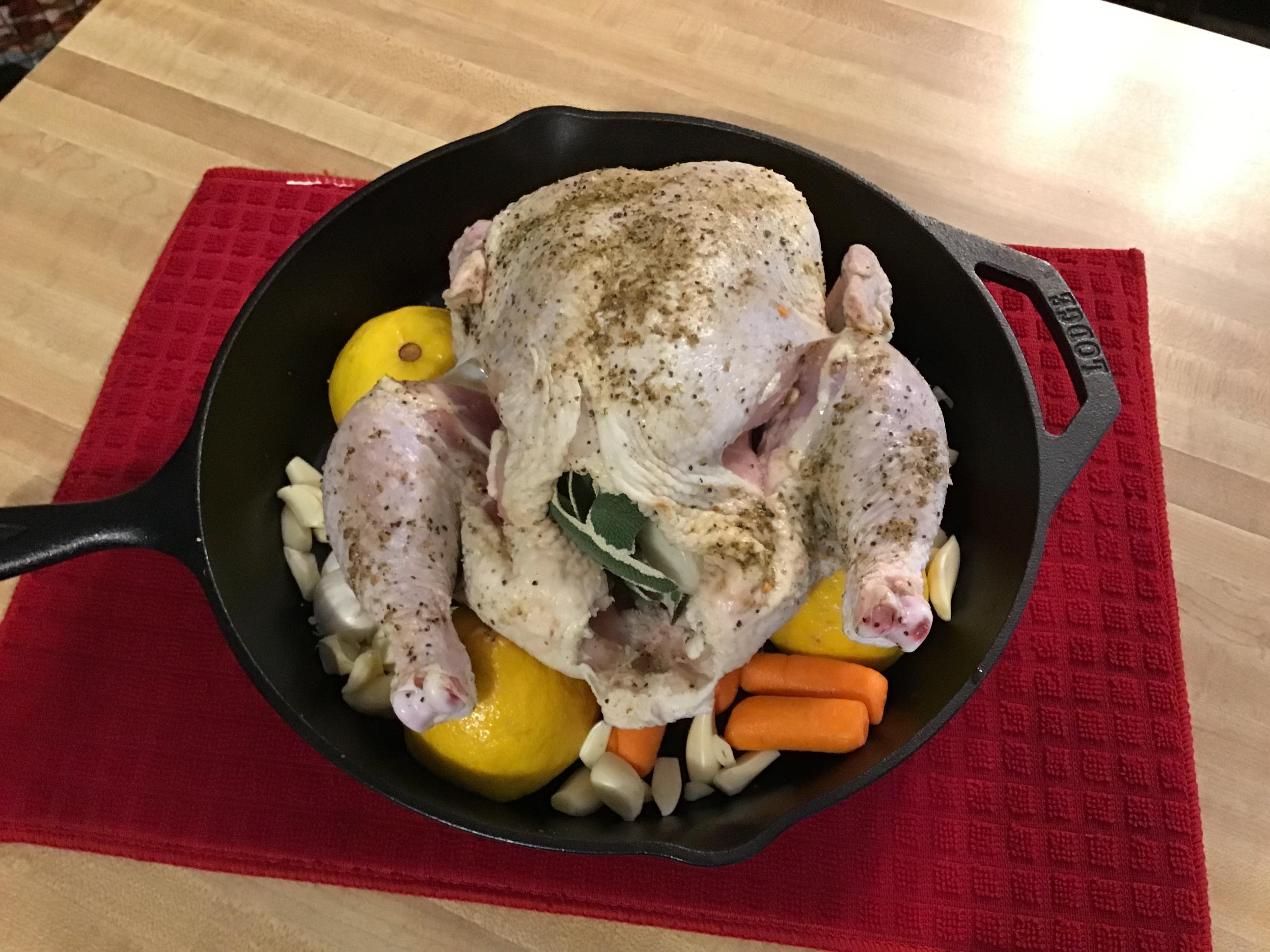 First whole chicken in cast iron skillet Bon appétit lemon garlic recipe r/castiron