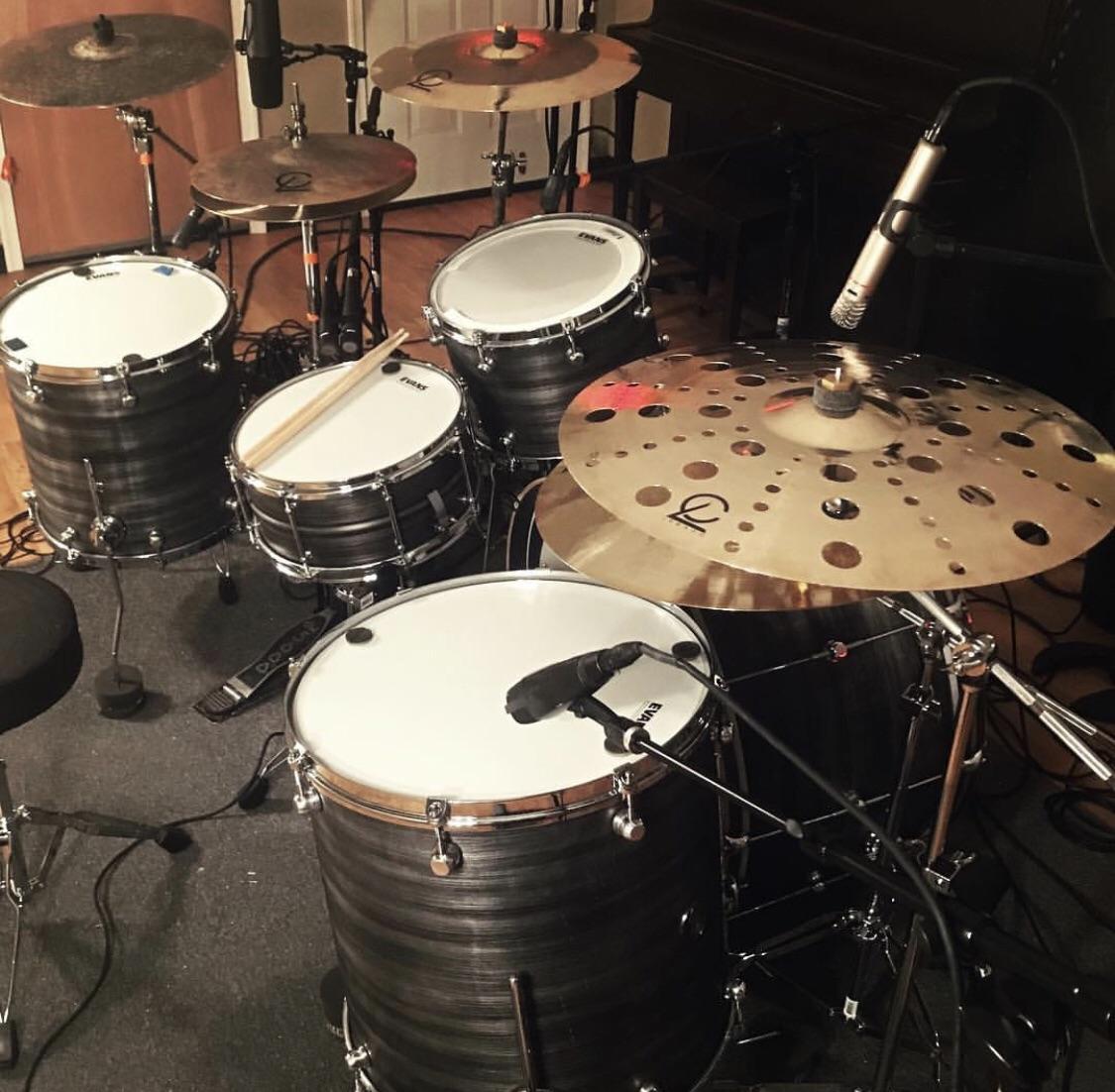 In the studio with my Love Custom Drums and Legado Cymbals! 14, 16, 18