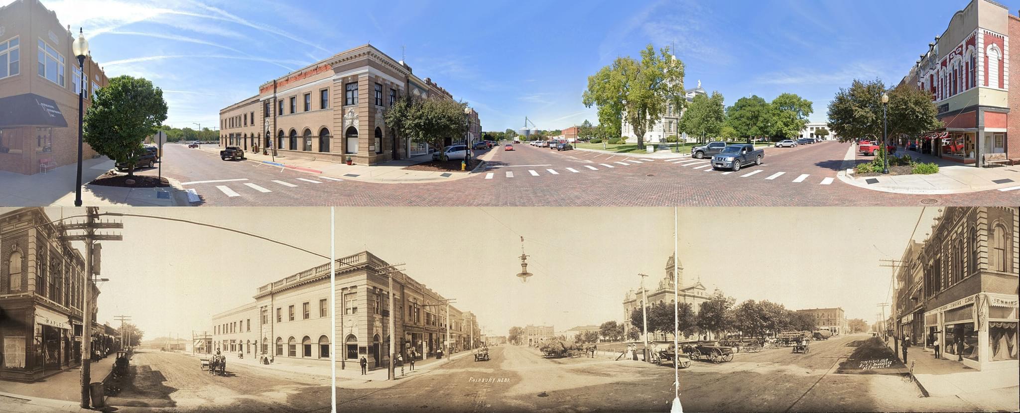 Fairbury, Nebraska. 2022 and 1905. OldPhotosInRealLife