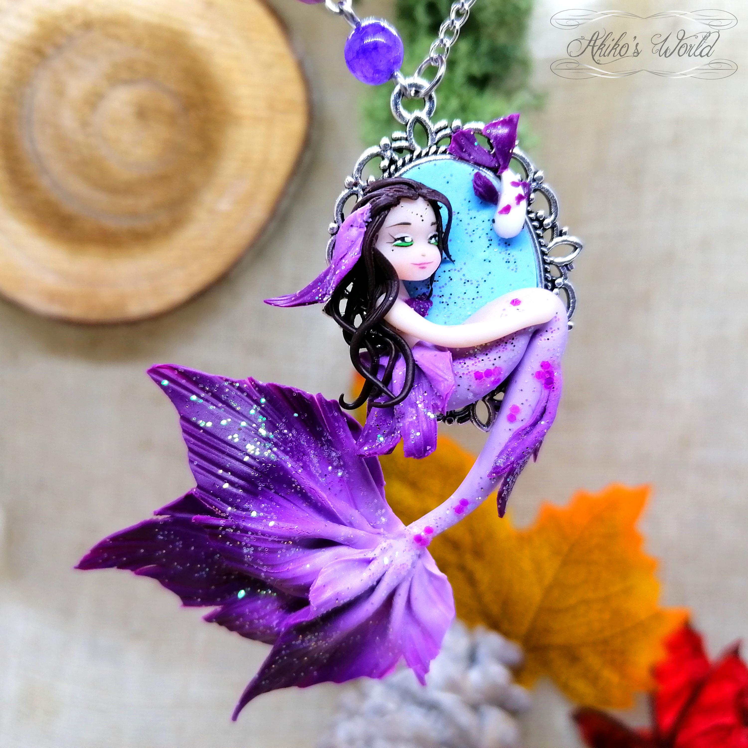 Custom purple polymer clay mermaid necklace No painting D r/mermaid