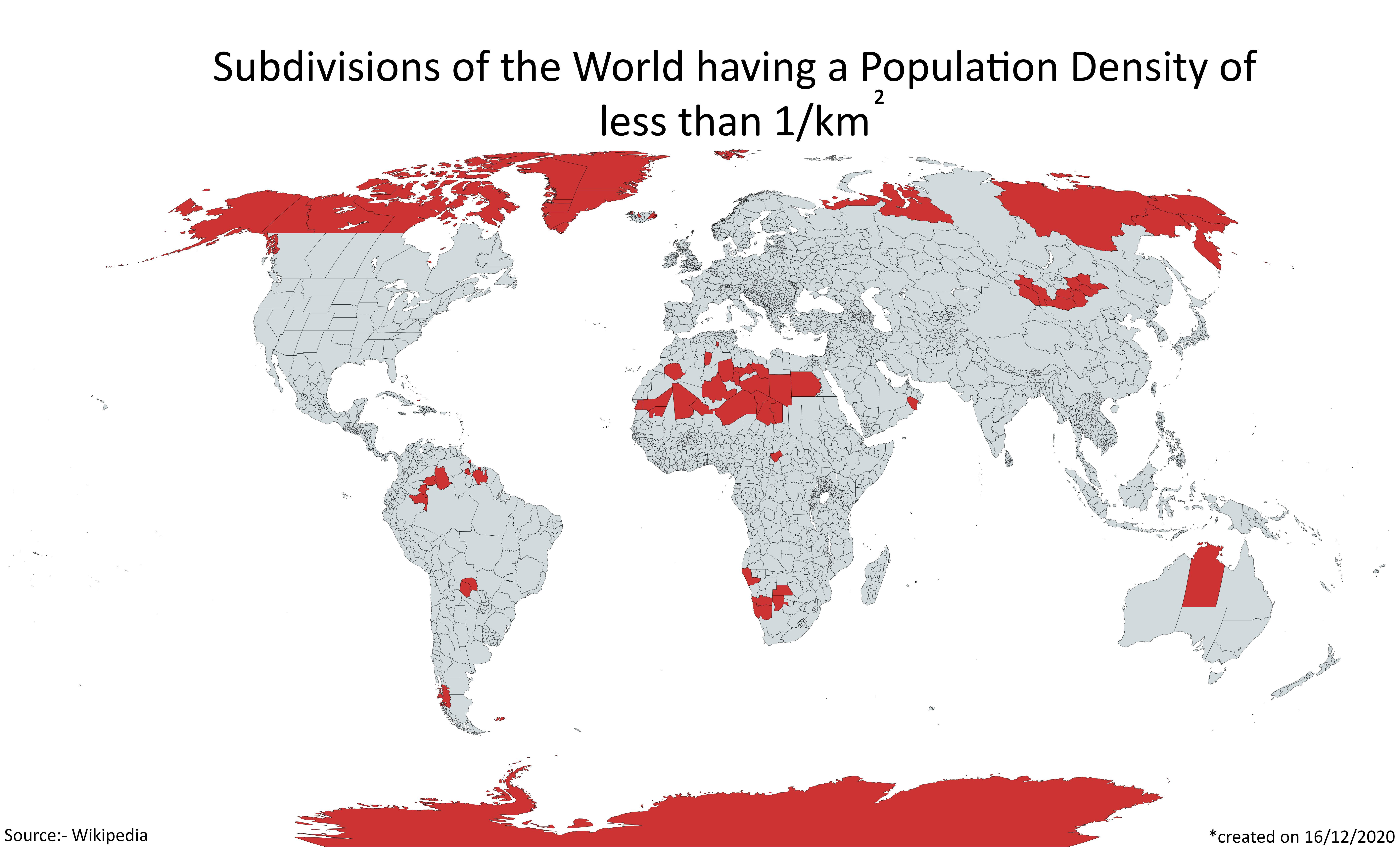 Extremely sparsely populated subdivisions of the World r/Maps