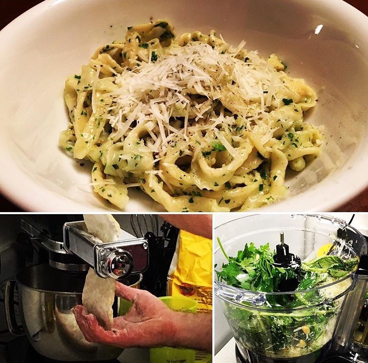 [homemade] Pesto linguini with parm cheese r/food