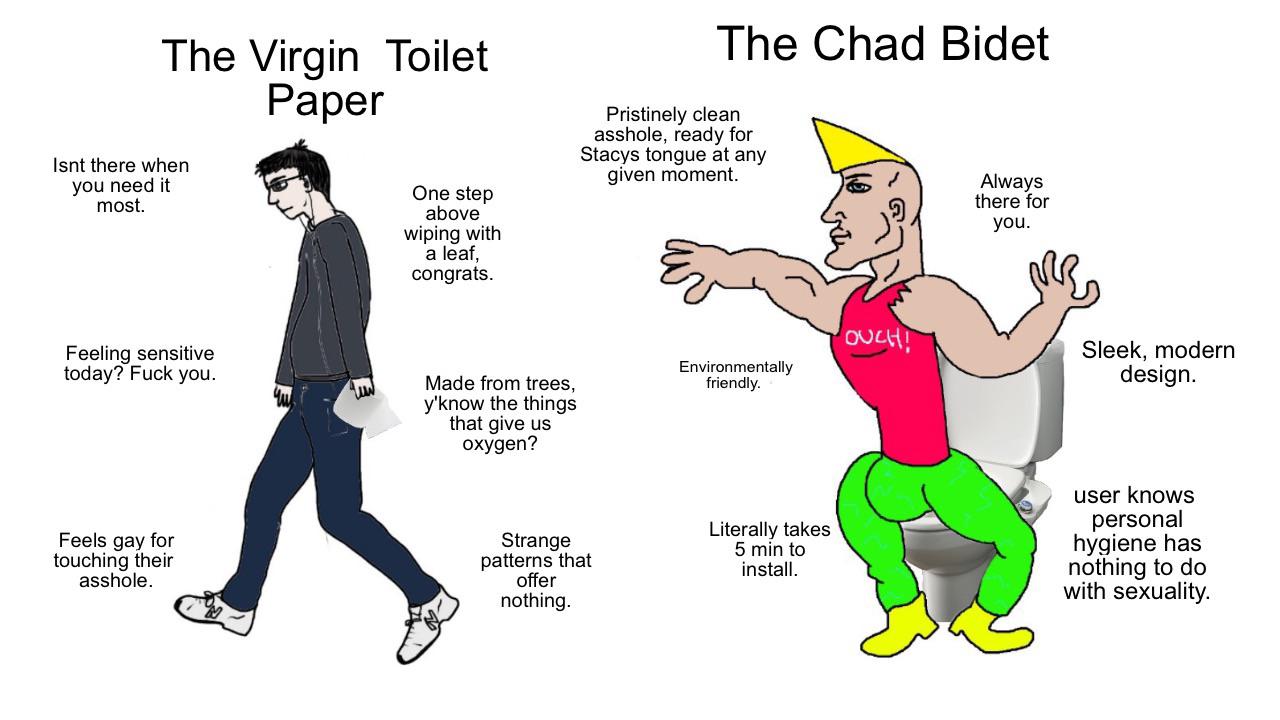 The Virgin Toilet Paper VS. The Chad Bidet r/virginvschad