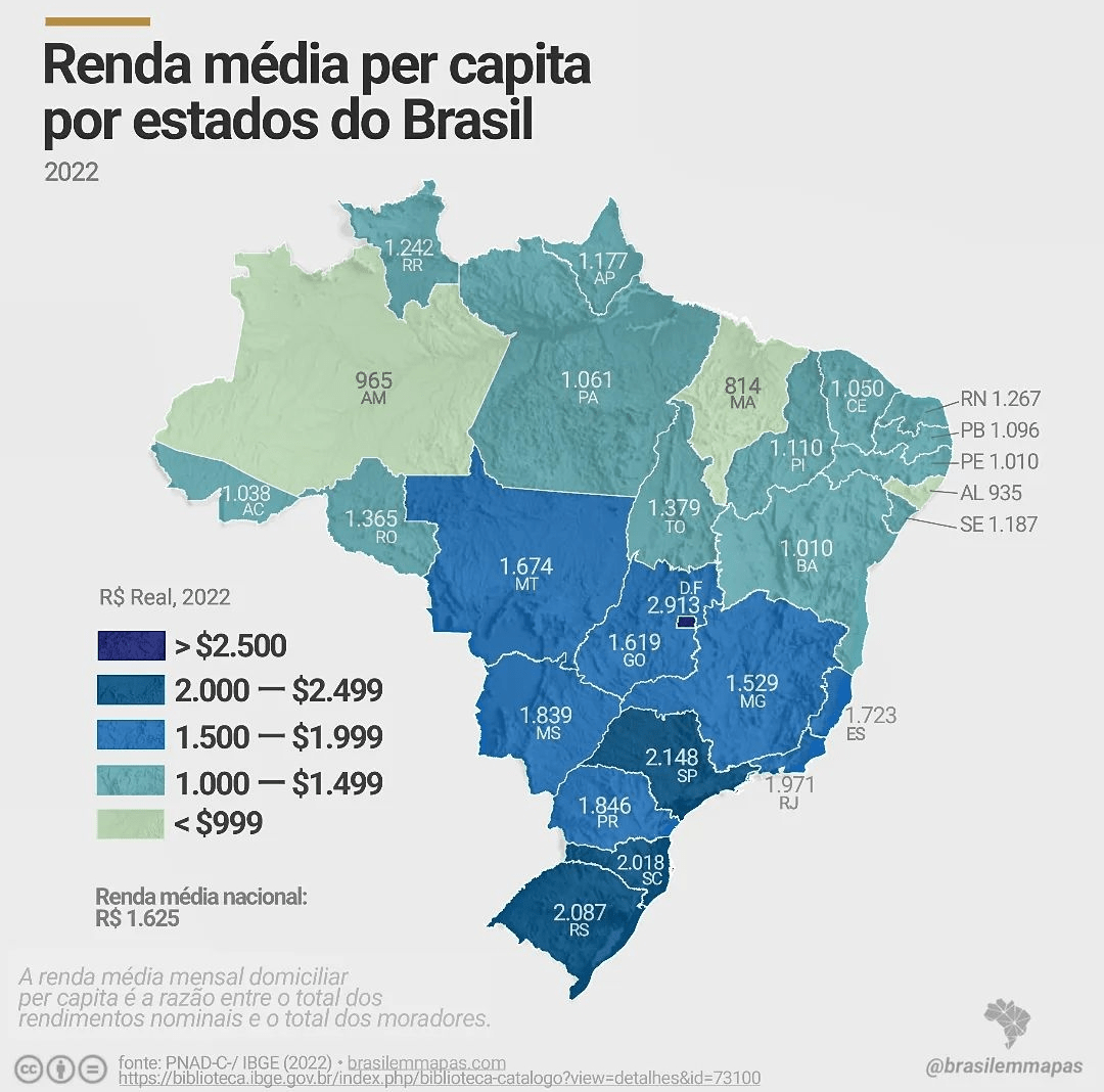Renda média per capita por estados do Brasil r/brasilemmapas