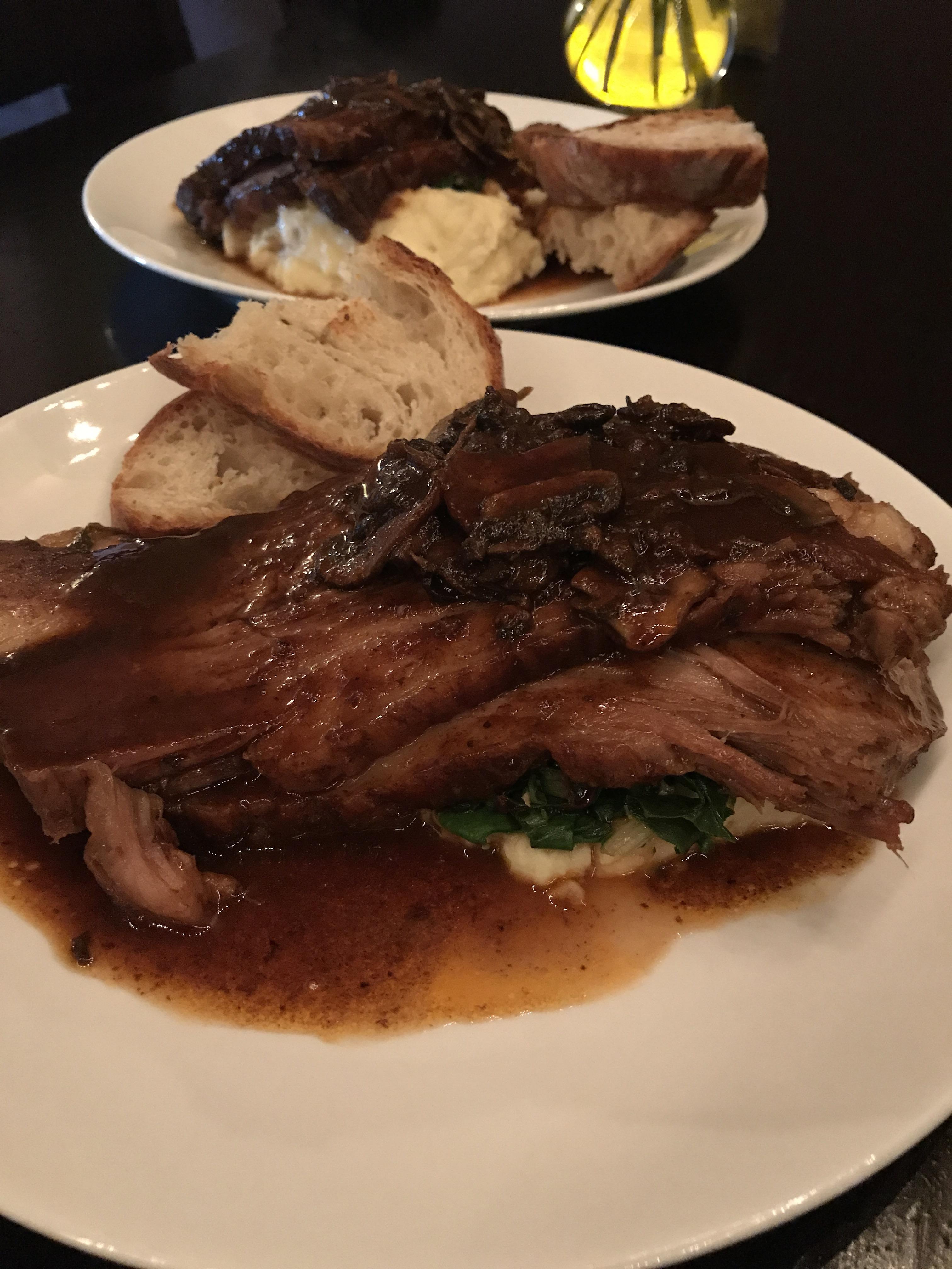[I made] Slow roasted brisket with mushroom demi glacé, horseradish
