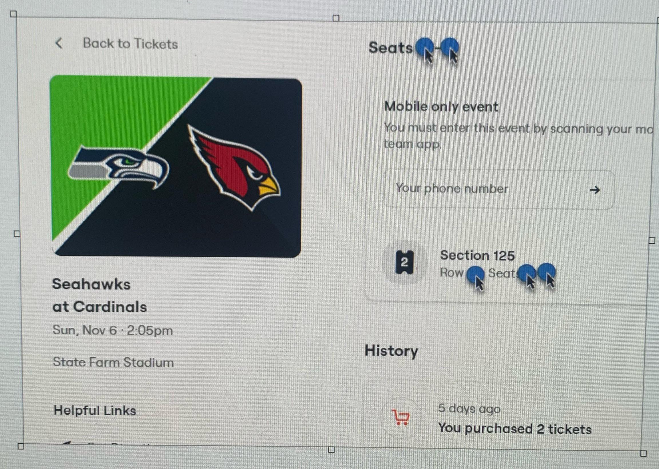 Hawks game in AZ 11/6, single ticket available r/Seahawks