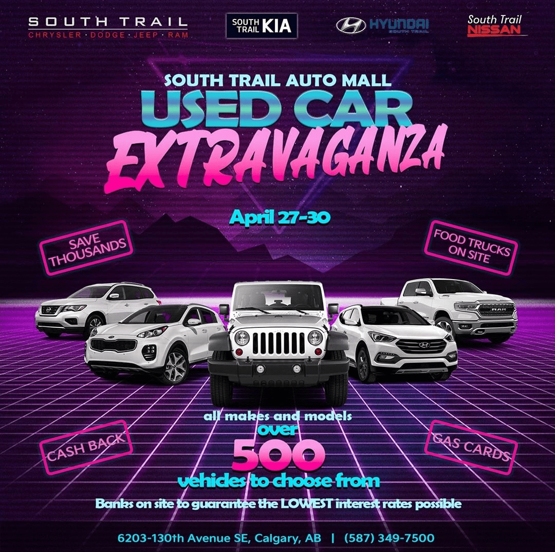 Car dealer advertising in outrun style outrun