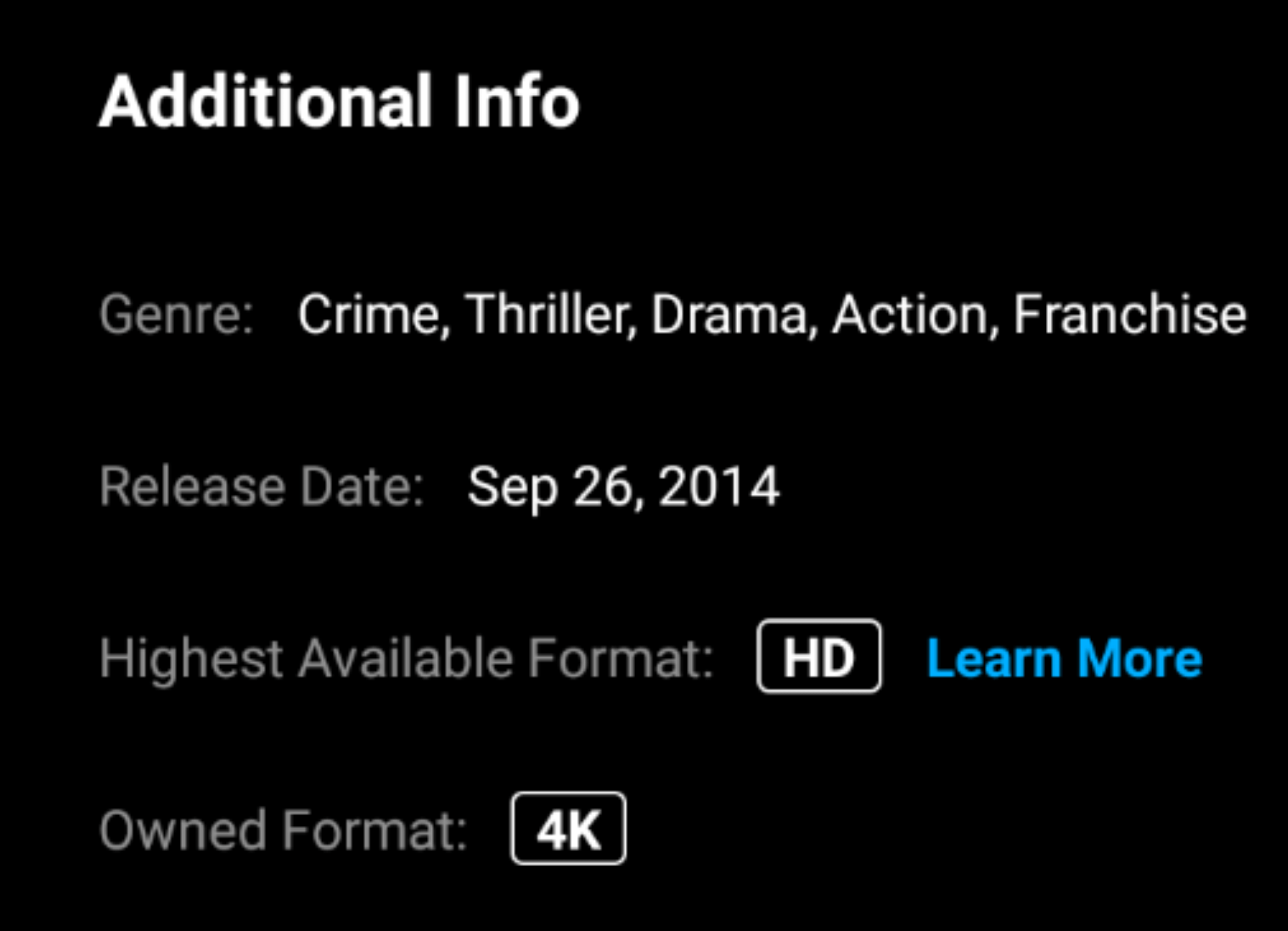 Highest available format HD. Owned Format 4K. Does this mean the MA app won't be able to
