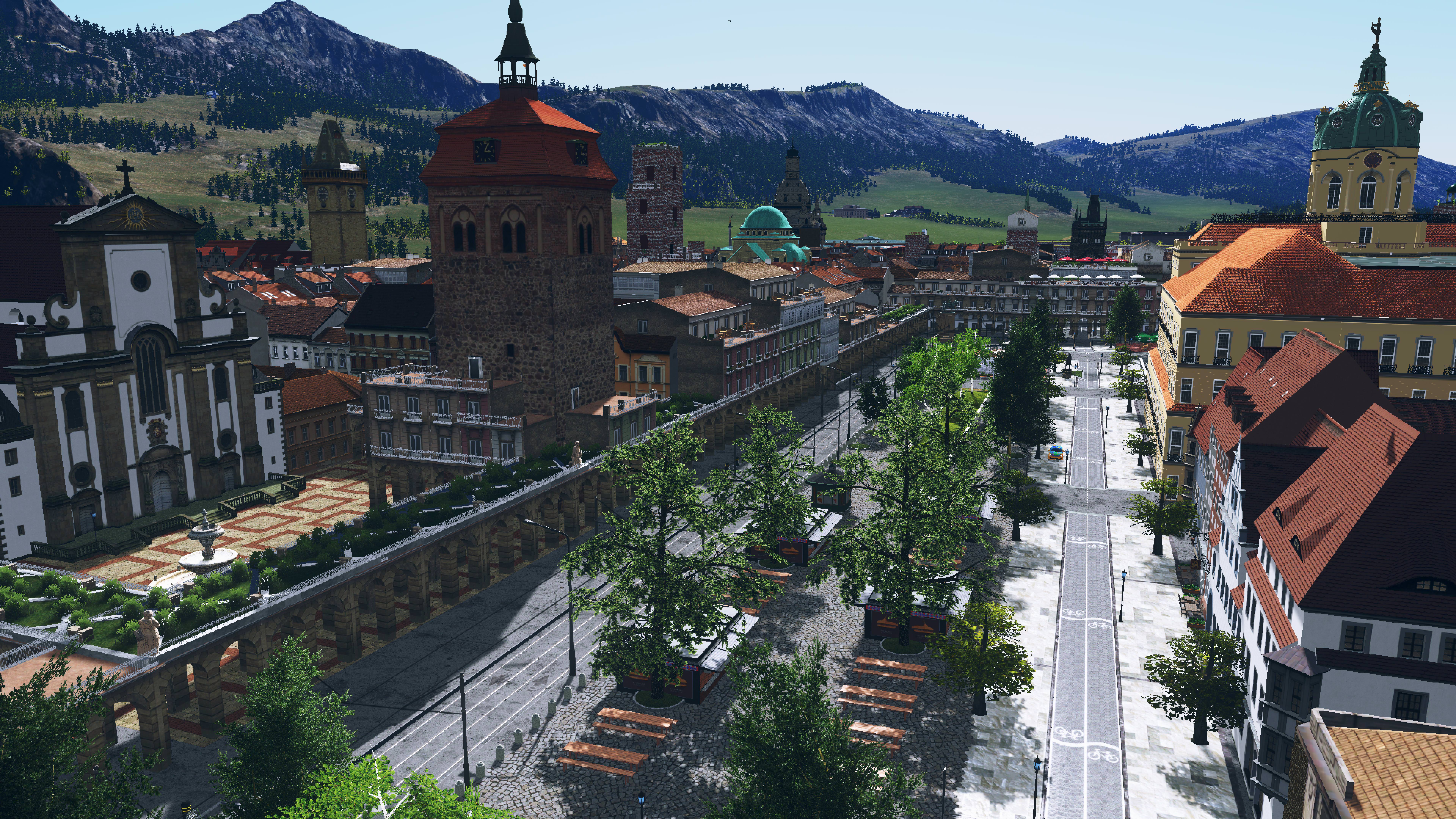 The main street of a quiet town somewhere in Europe r/CitiesSkylines