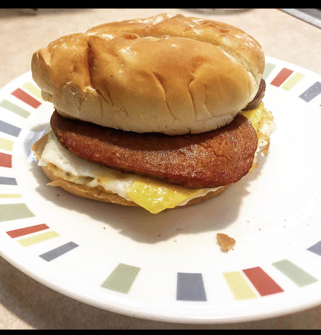 [Homemade] Portuguese Sausage Seasoned Spam, Egg, and Cheese Breakfast