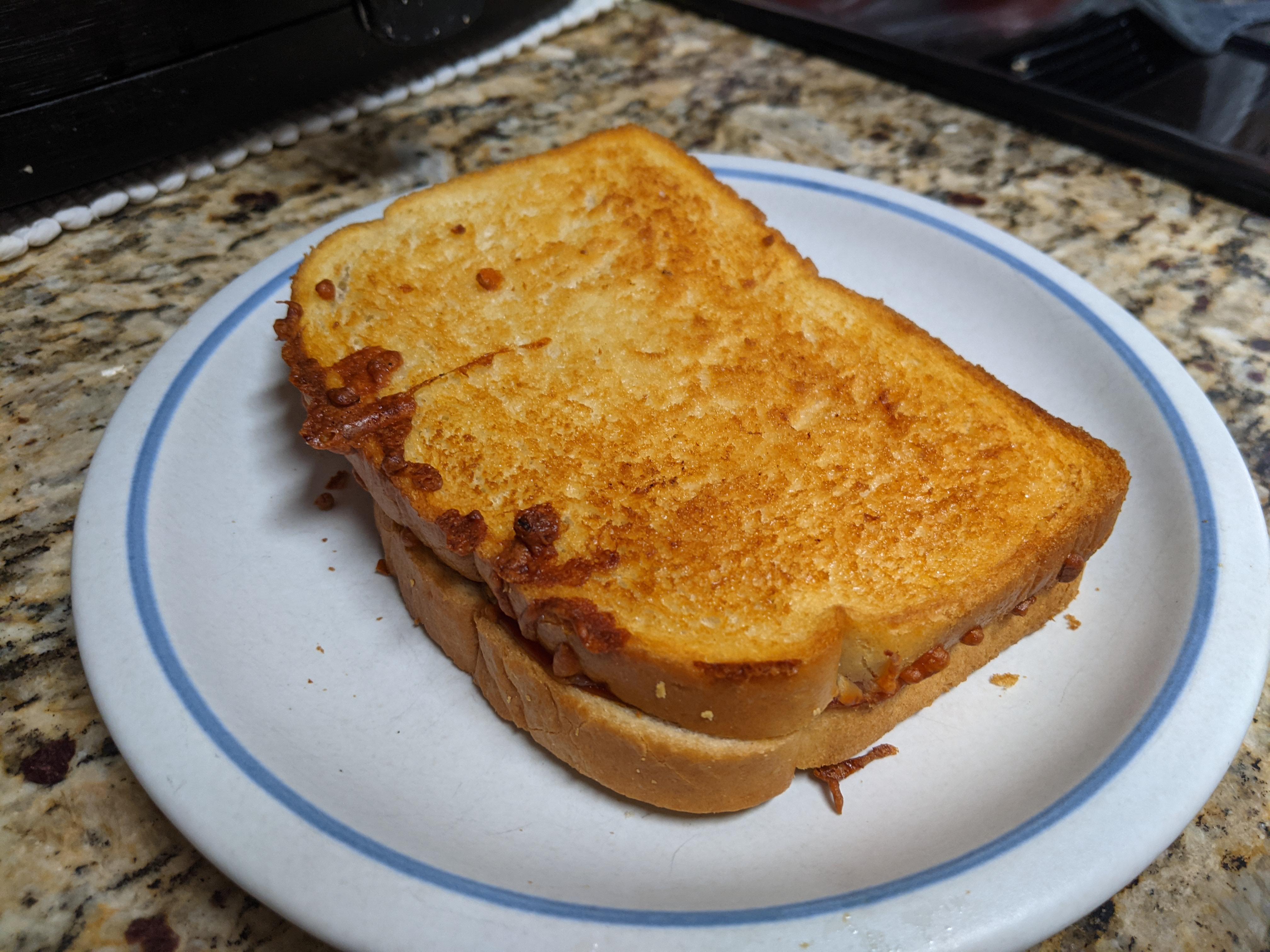 Sourdough, shredded Mexican cheese (all we had), air fried r
