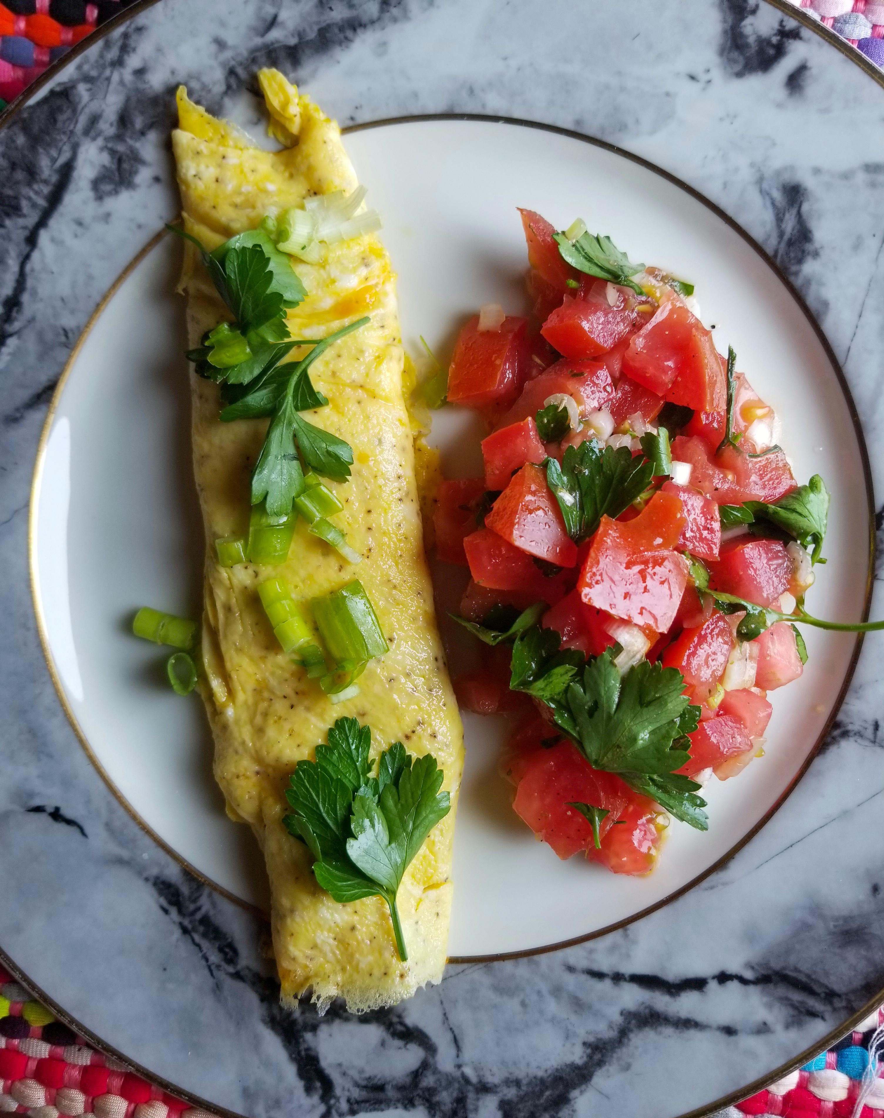 Today's Breakfast (Smile and say) Cheese Omelet With Diced Tomato