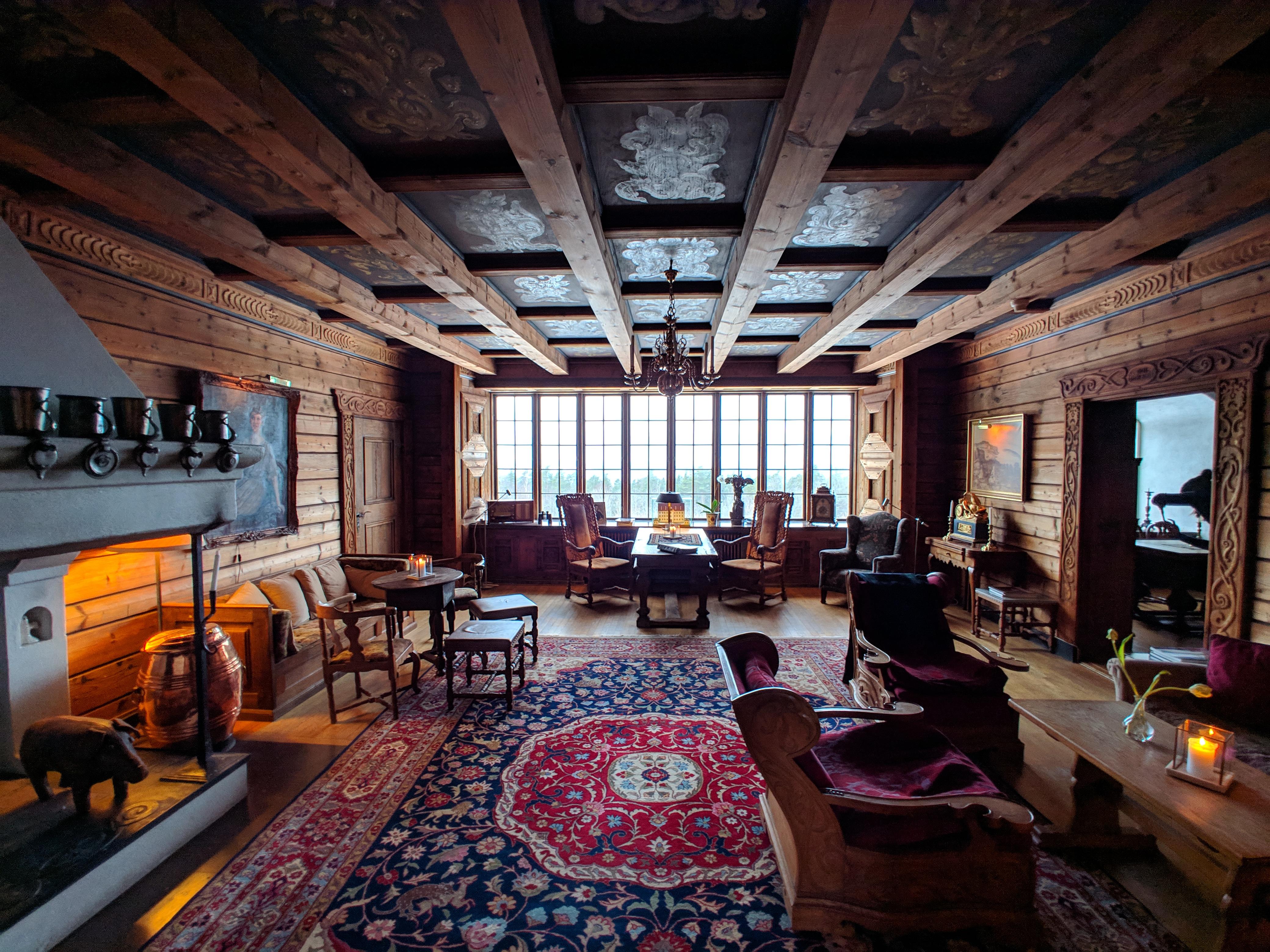 The parlor room of a Swedish castle where I had dinner last night