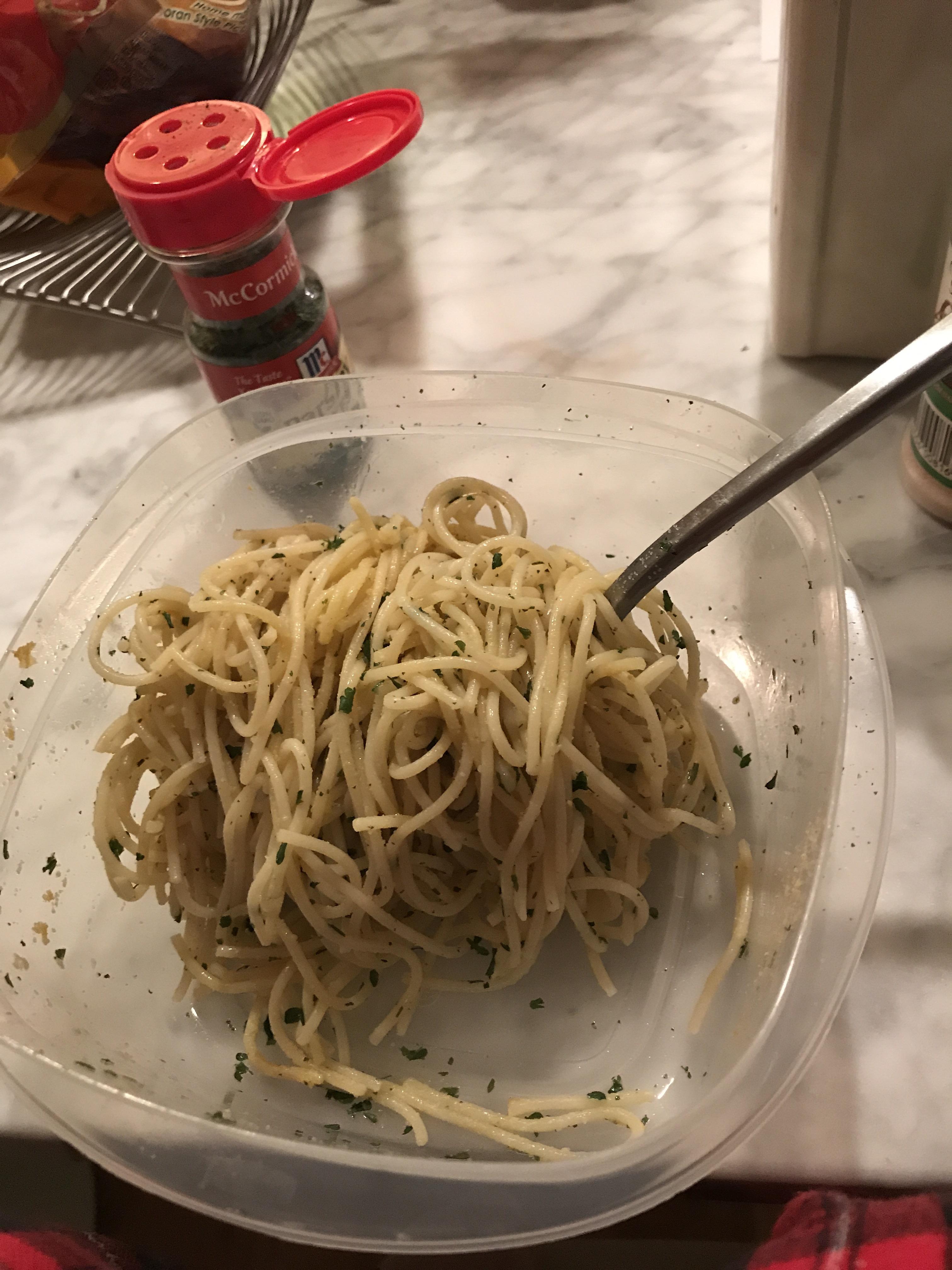 Movie "Chef" inspired aglio e olio with off brand vegan butter, garlic