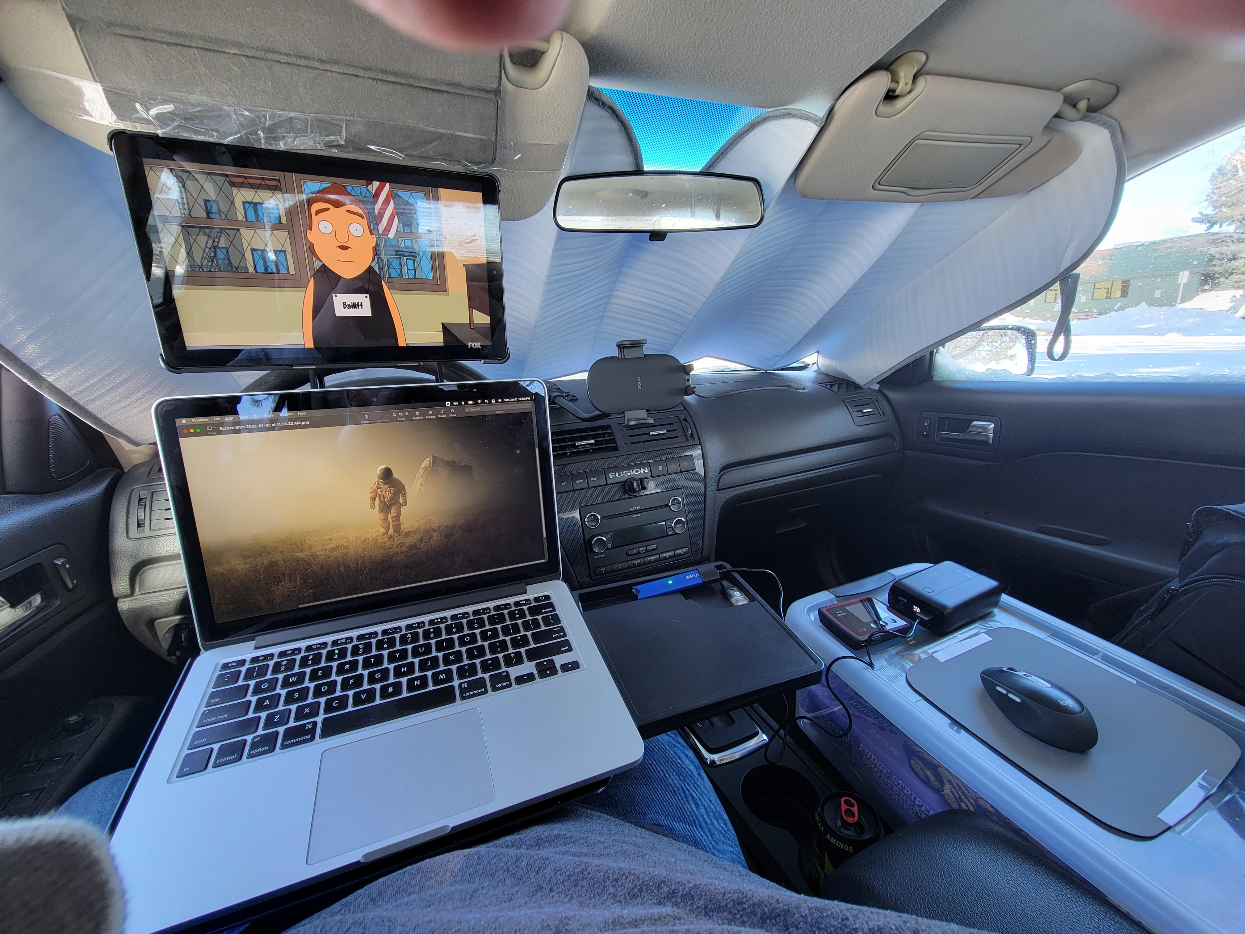 I've been turning my car into a mobile office. I'm pretty happy with it