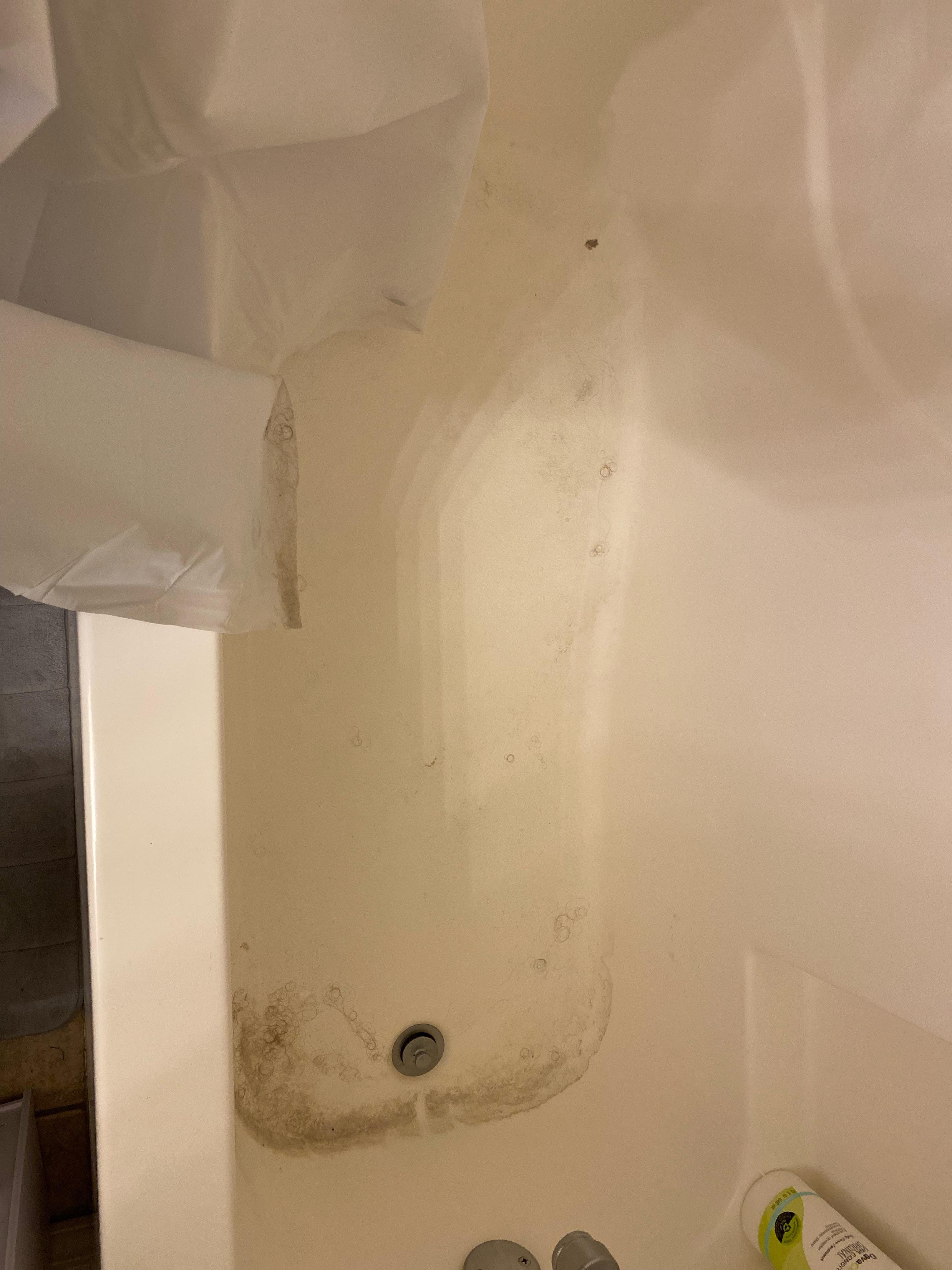 How to tackle bathtub buildup & drain filling when showering? r