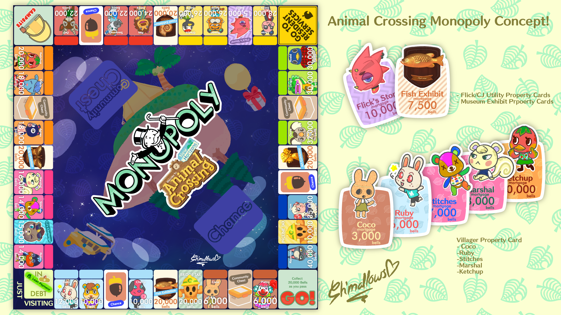 I designed an Animal Crossing inspired Monopoly Board! [OC] r