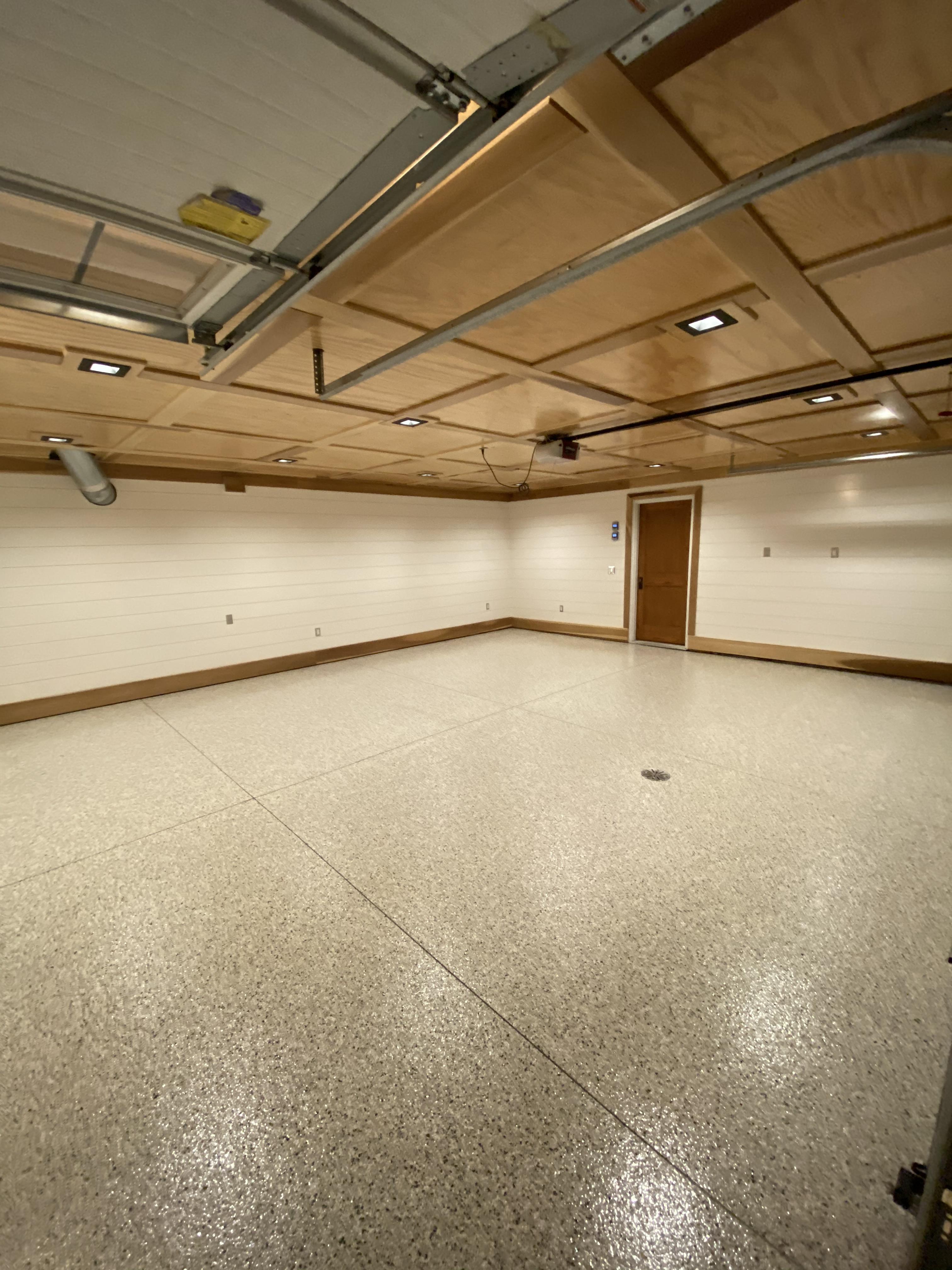 A garage I did awhile back. Ceiling clear coated, shiplap walls sprayed