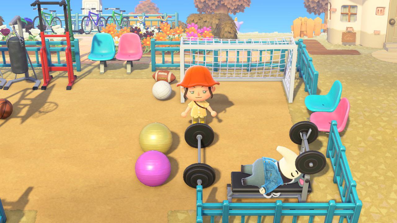 Antonio finally tried out the fitness center I built just for him! r