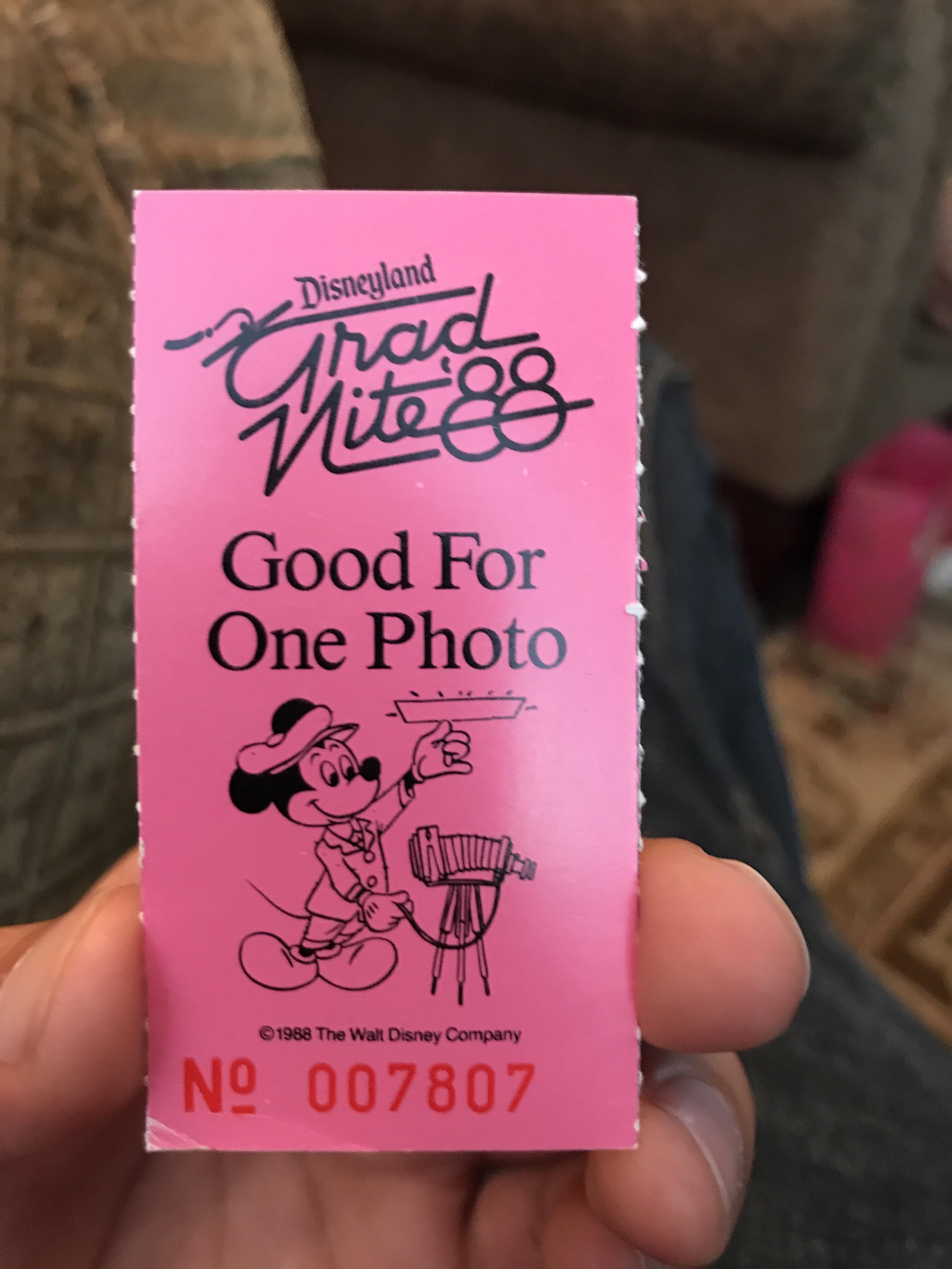 Coupon for on free photo on Grad Nite 1988 r/Disneyland