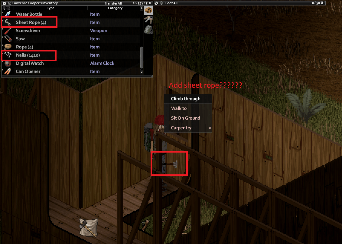 I can't build a sheet rope out of a window. Wtf? r/projectzomboid