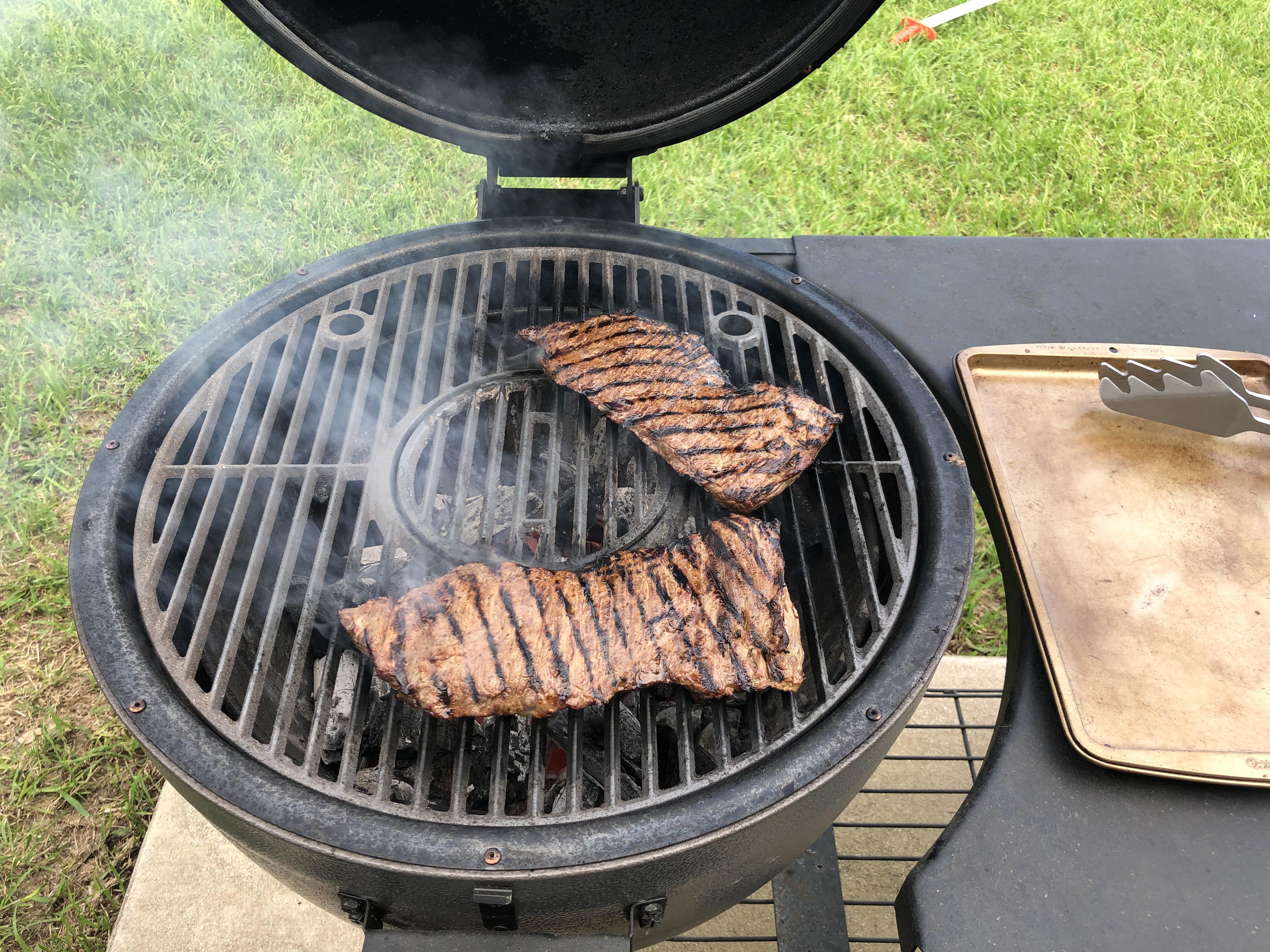 Skirt steak for fajitas on the kamado r/charcoal