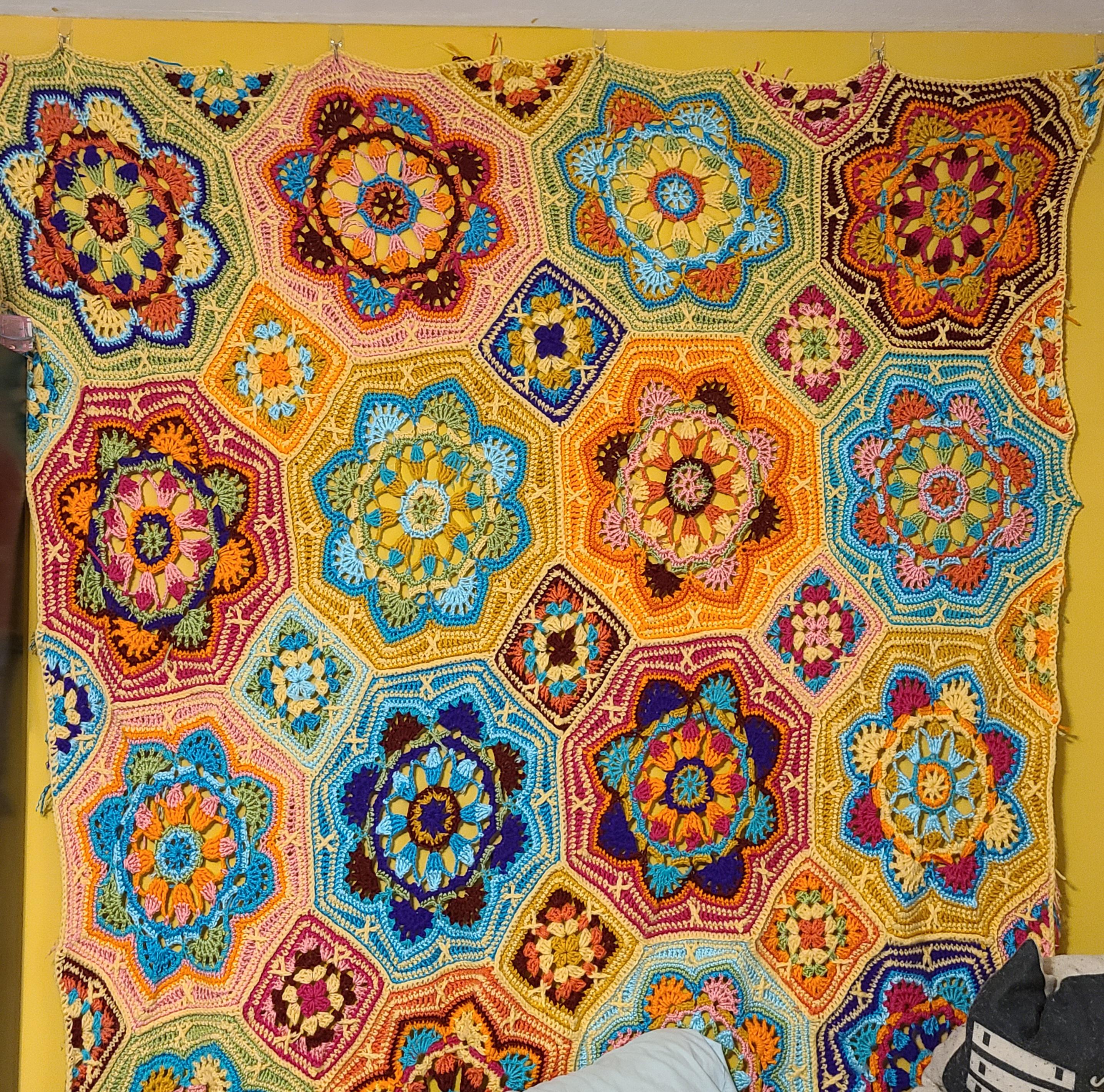 Made a 4x4 Persian Tile Blanket in May and Finally Decided to Hang it in My Room! r/crochet