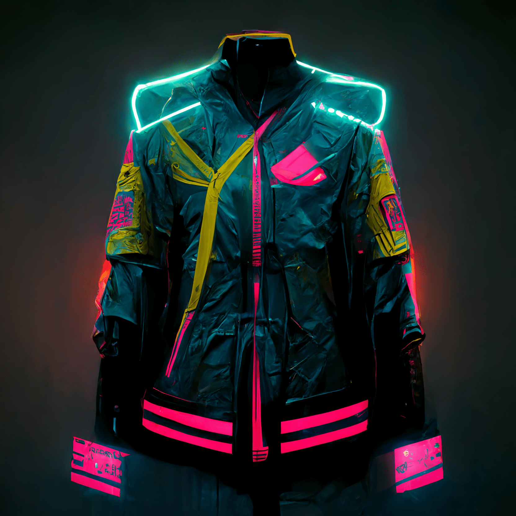 "a neon cyberpunk jacket from Adidas, neon glow, octane render