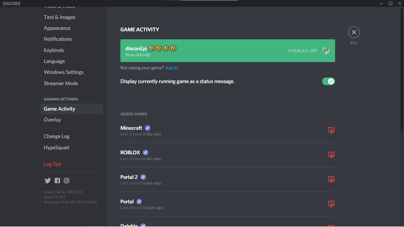 Discord now separated the gaming features to a new section in settings