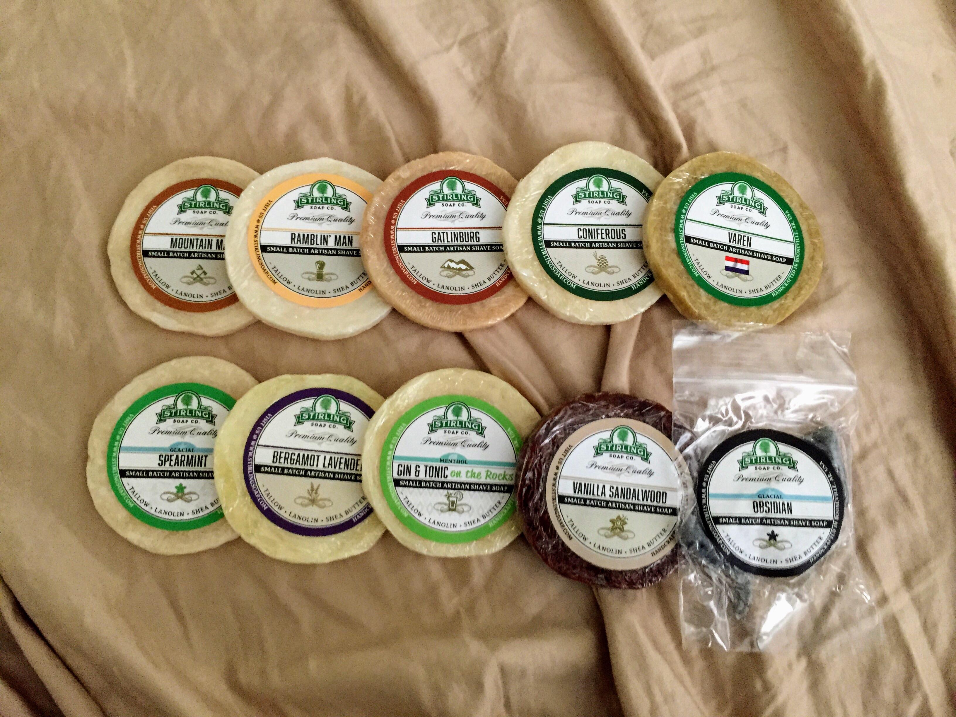 Ordered nine samples from Stirling Soap Co. and got a sample of a