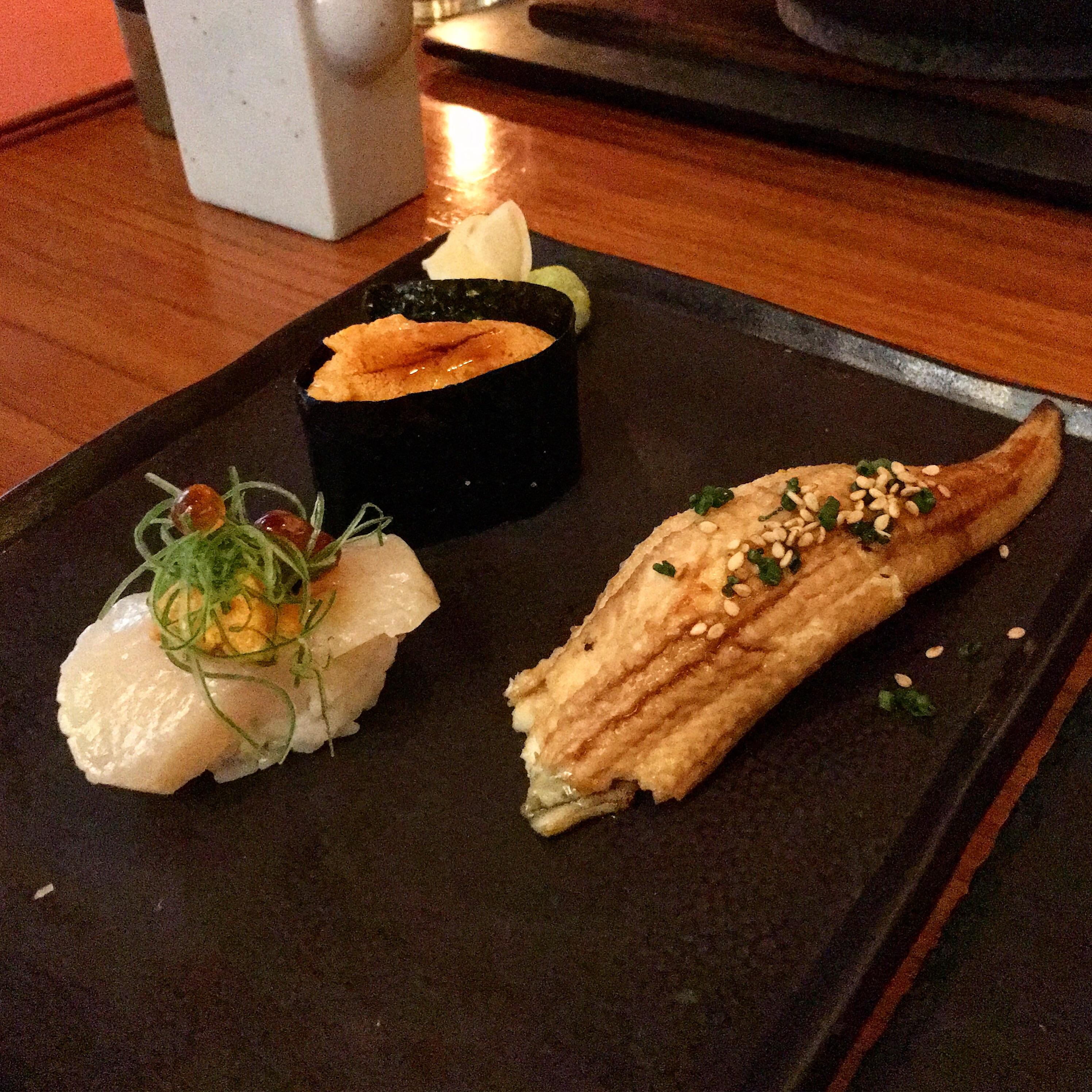 Sushi from Momotaro in Chicago. Uni, scallop and salt