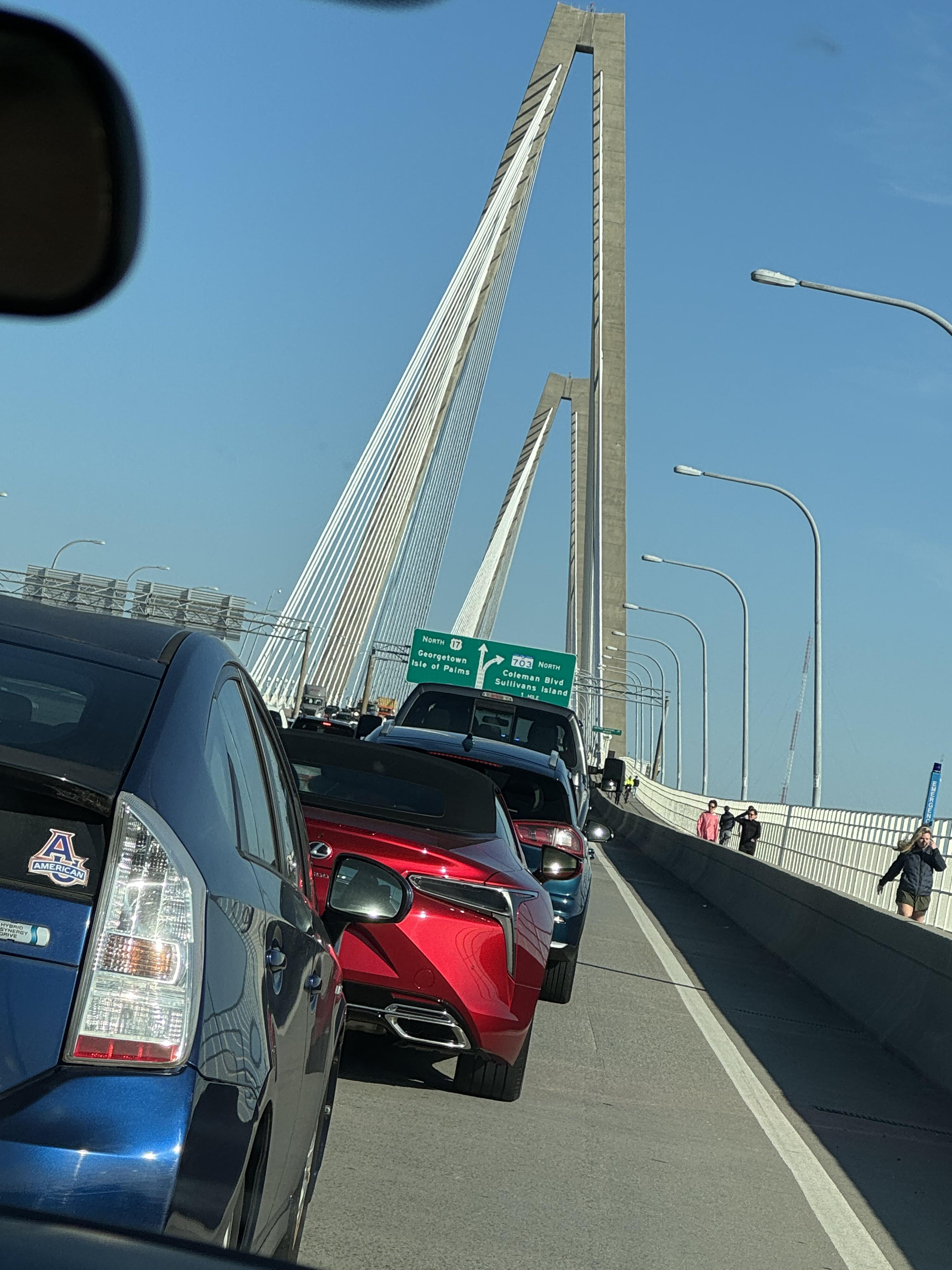 View of the incident on the Ravenel bridge yesterday. Was an hour drive